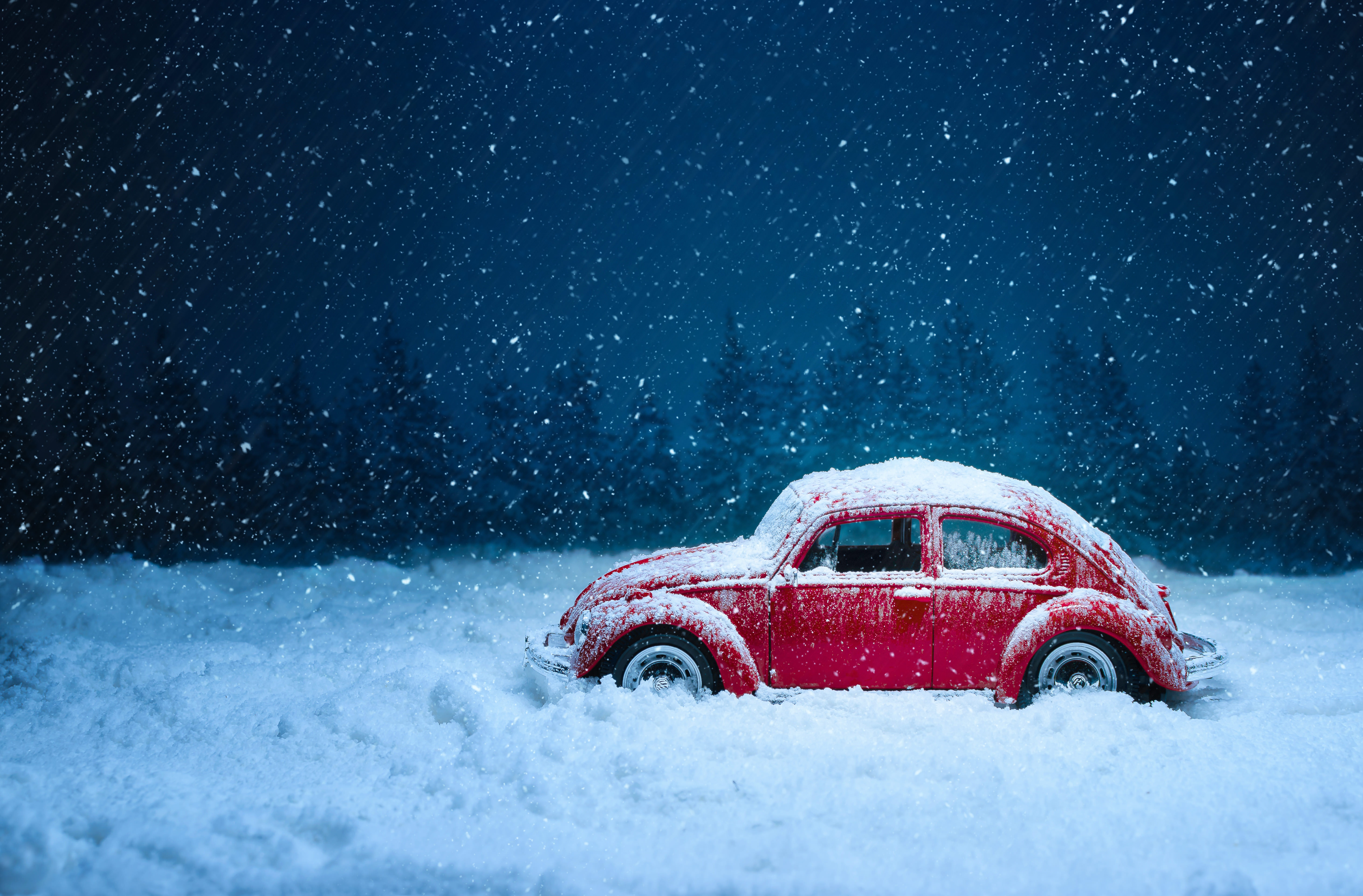 Car Red Car Snow Toy Volkswagen Winter 5849x3845