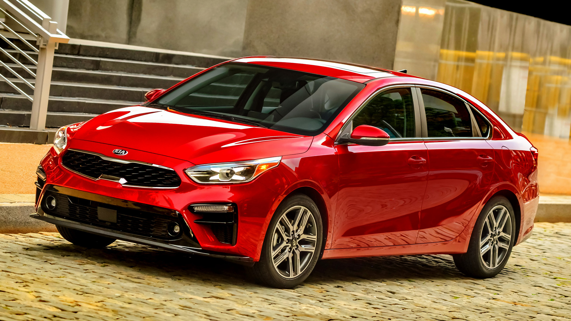 Car Compact Car Kia Forte Ex Red Car Sedan 1920x1080