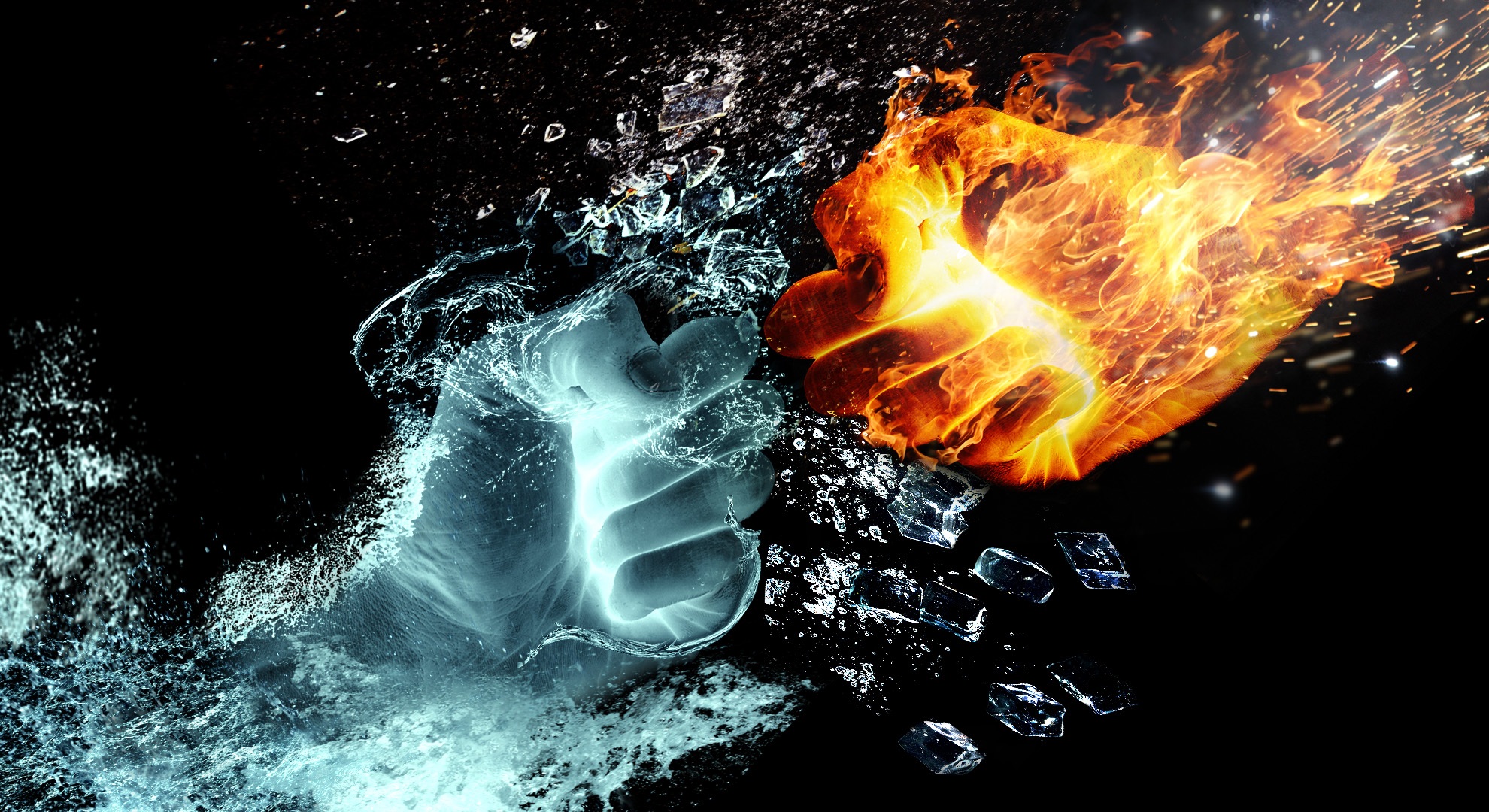 Artistic Fire Hand Ice Punch 1980x1080