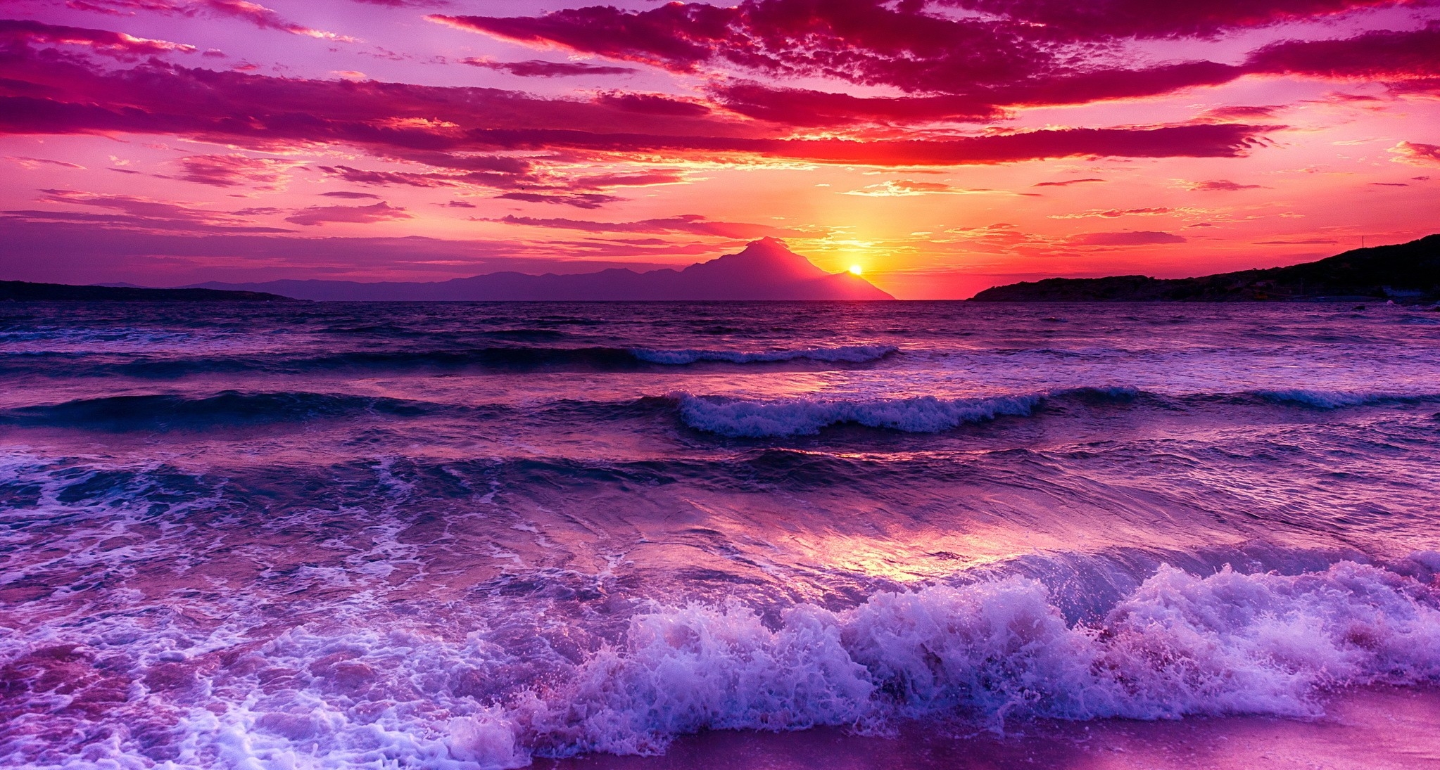 Earth Ocean Sea Sky Sunset Wave 2046x1095