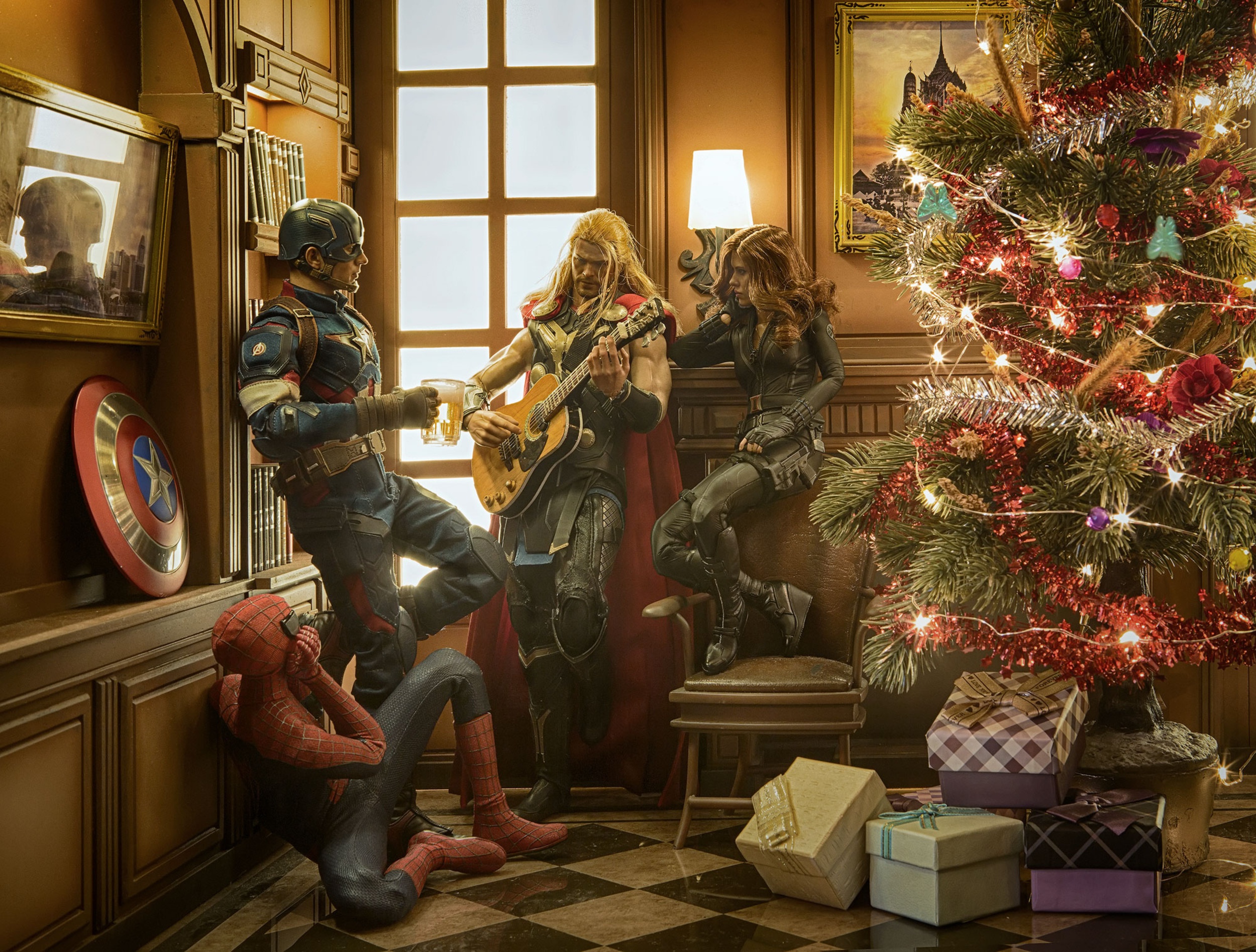 Avengers Black Widow Captain America Christmas Christmas Tree Gift Spider Man Thor 2500x1895