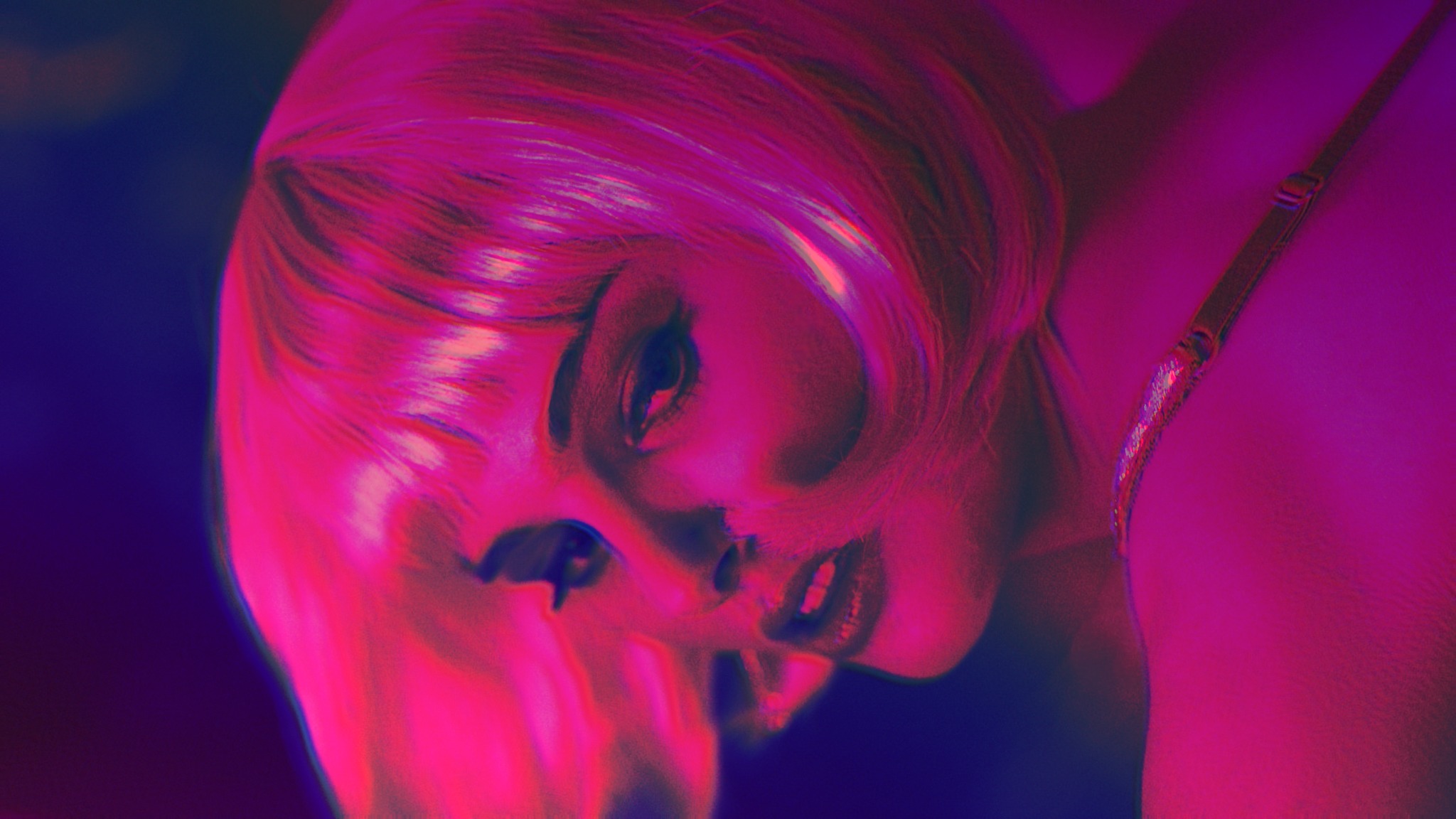 Natalie Portman Pink Hair Closer Arcade Neon Glowing 2048x1152