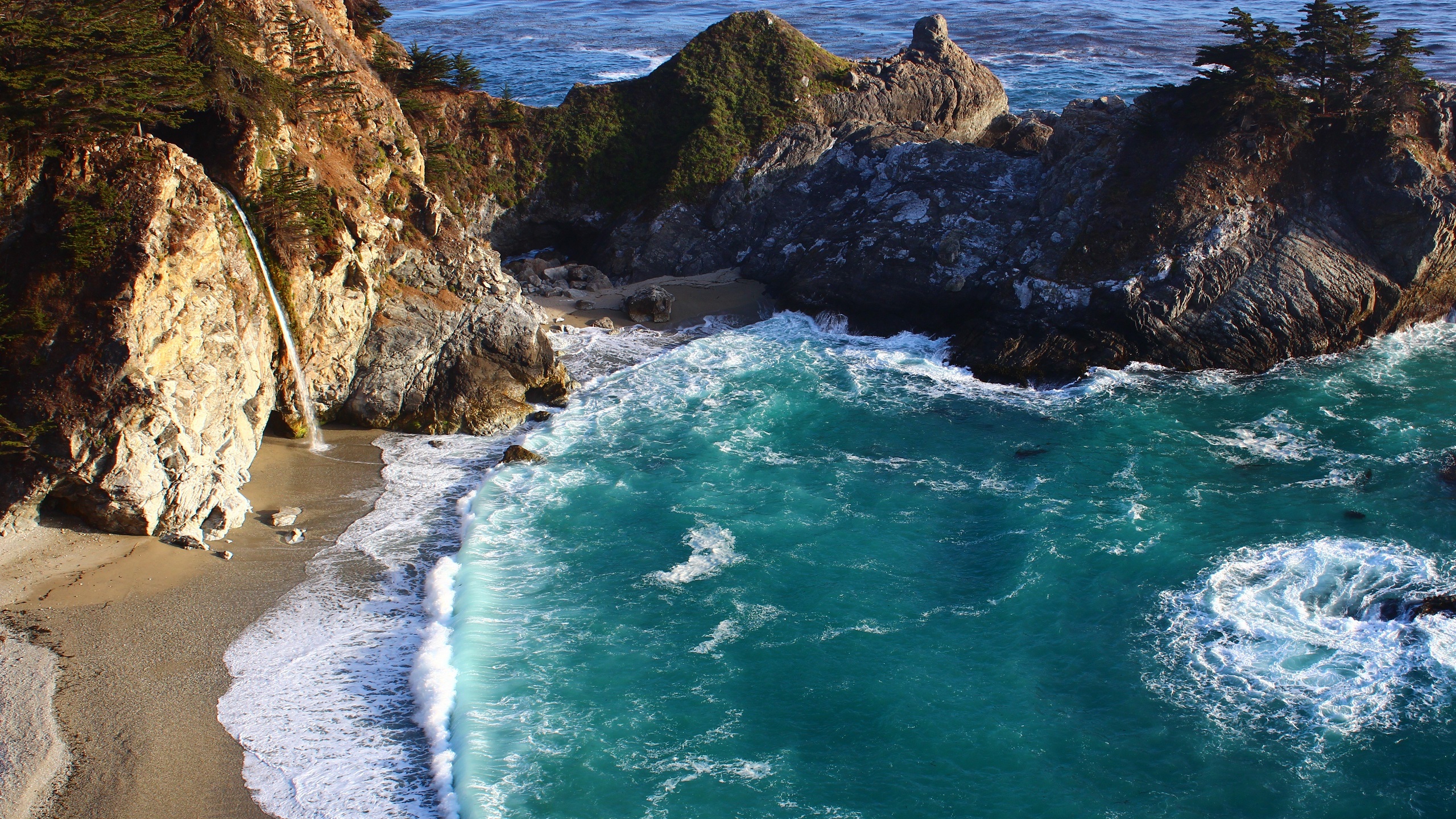 Beach Big Sur California Cliff Coast Mcway Falls Rock 2560x1440