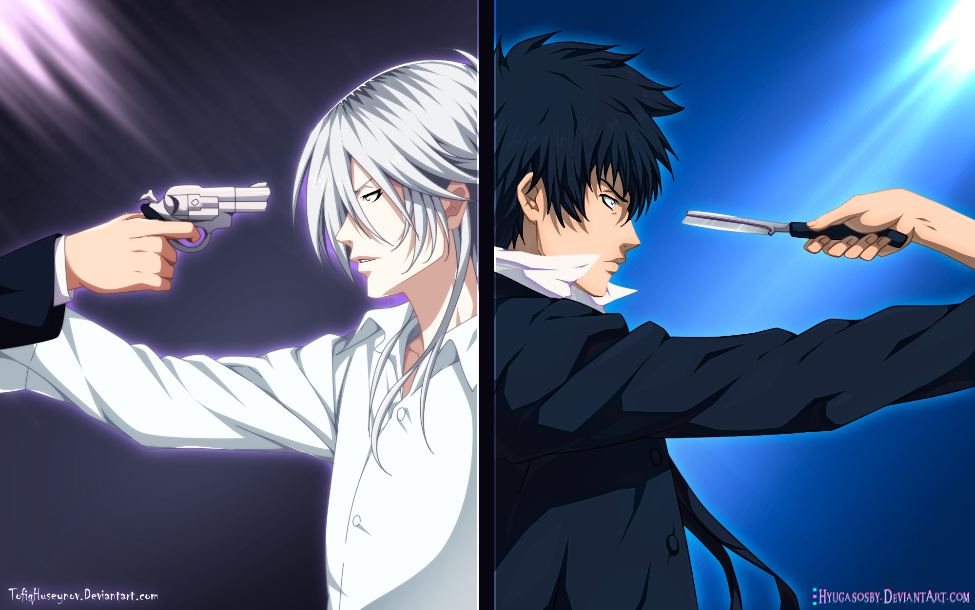 Anime Black Hair Gun Knife Man Pistol Psycho Pass Shinya Kogami Shougo Makishima White Hair 2000x1252