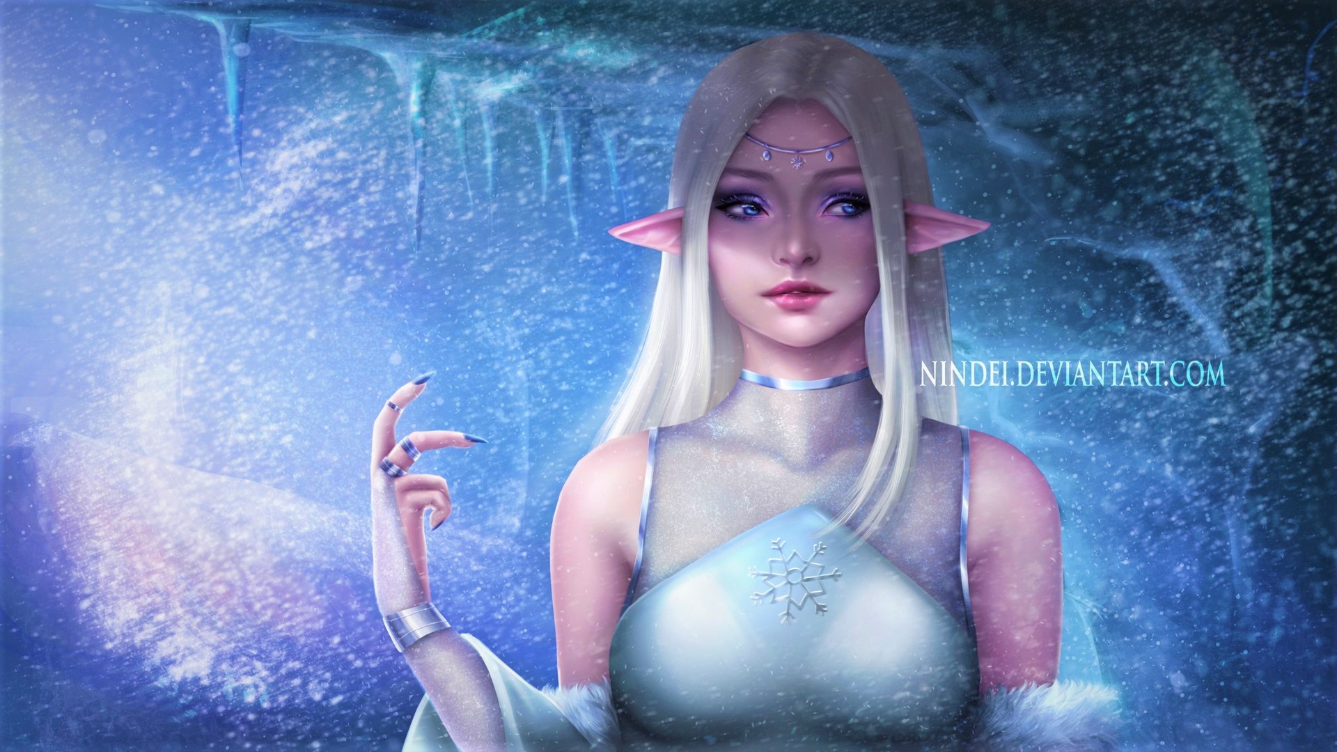 Blonde Blue Eyes Elf Fairy Fantasy Girl Snow Winter Woman 1920x1080