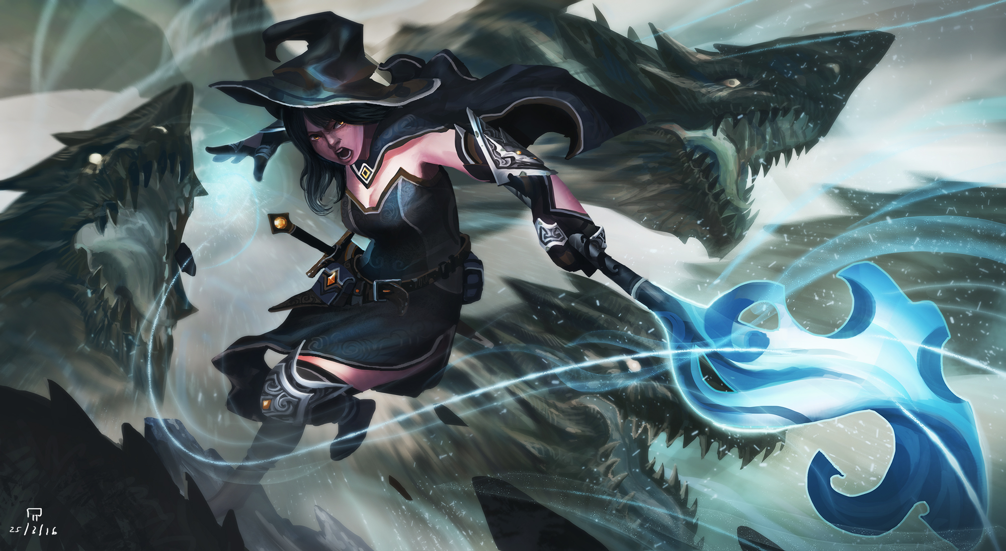 Dragon Staff Witch Witch Hat Woman Warrior 2000x1097