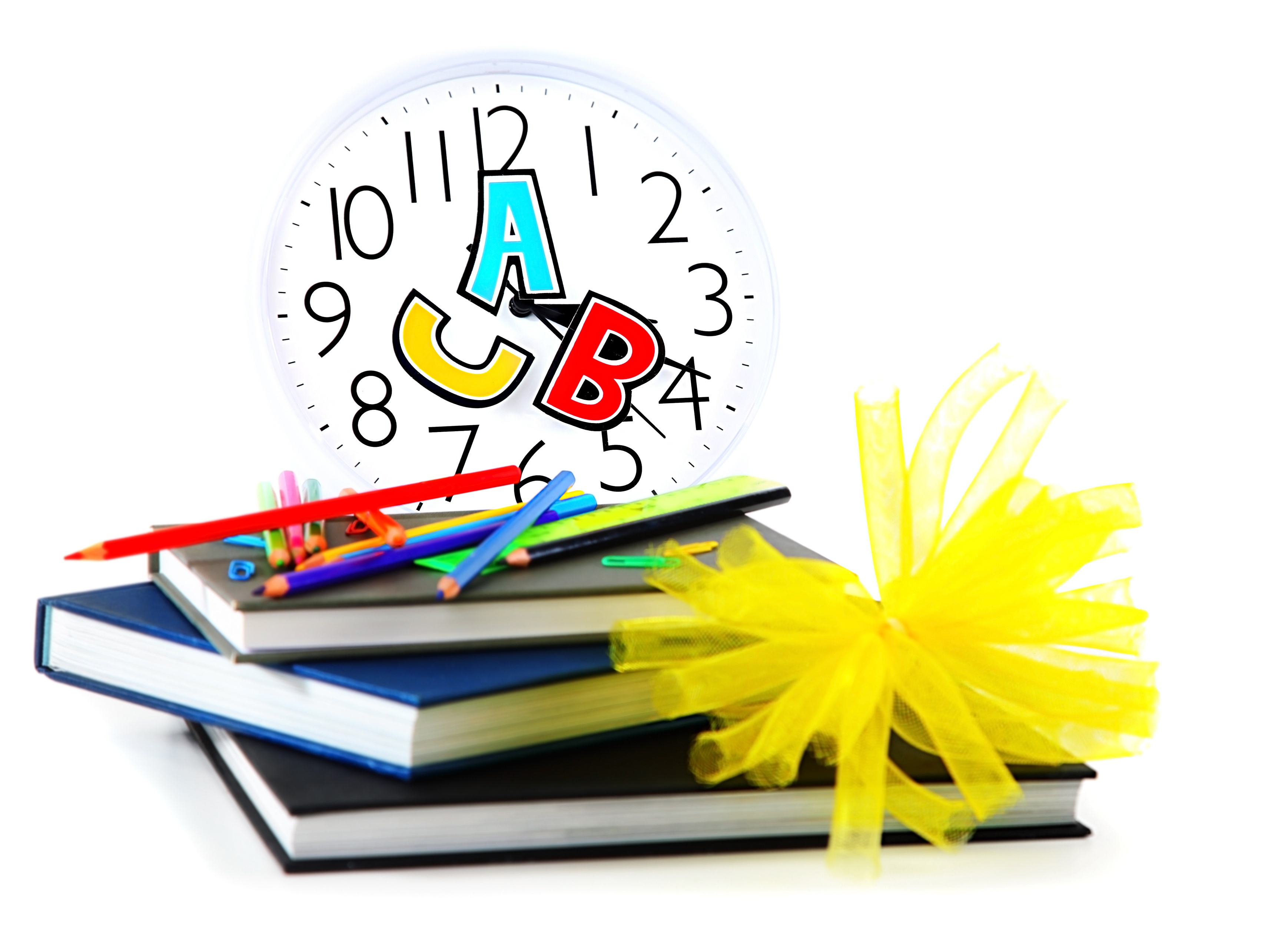 Book Clock Pencil School 3476x2540