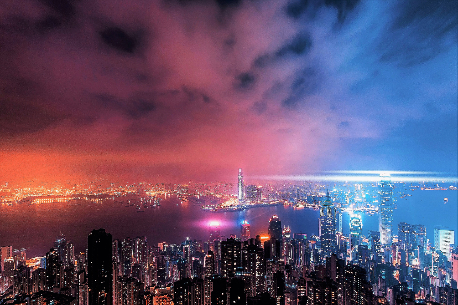 Building City Cityscape Cloud Fog Hong Kong Night 1920x1280