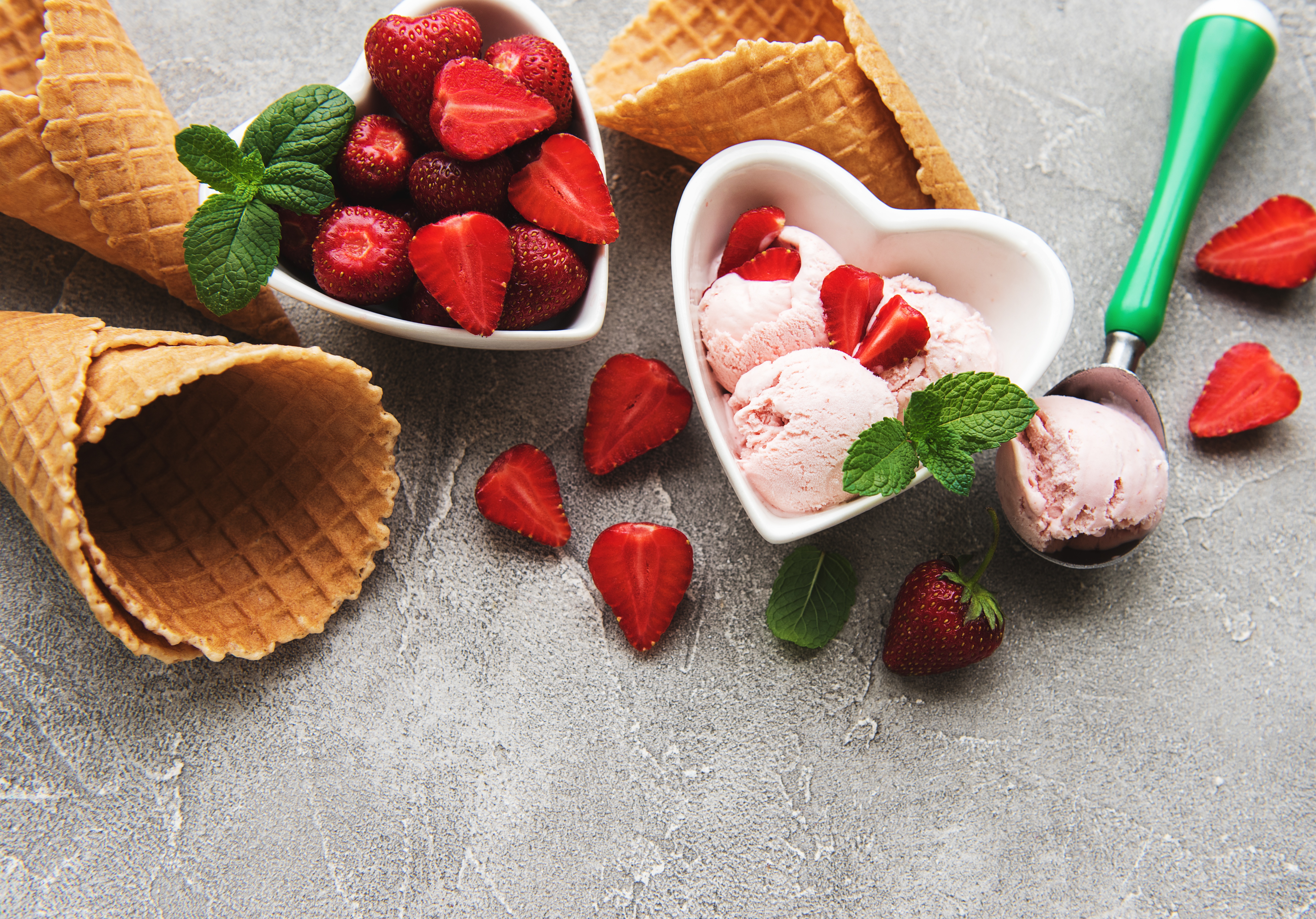 Berry Fruit Ice Cream Still Life Strawberry Waffle Cone 5278x3687