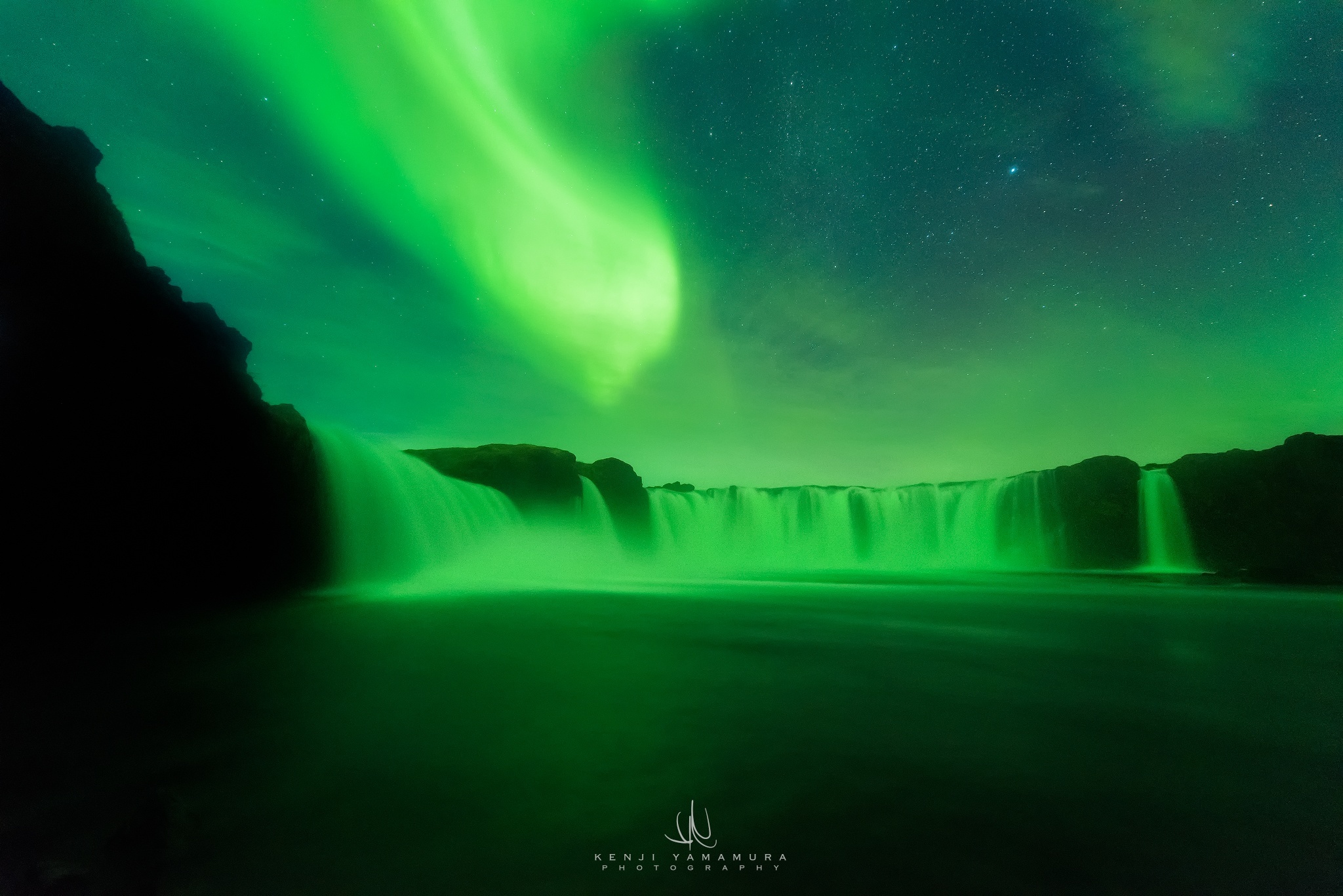 Aurora Borealis Godafoss Green Iceland Light Waterfall 2048x1367