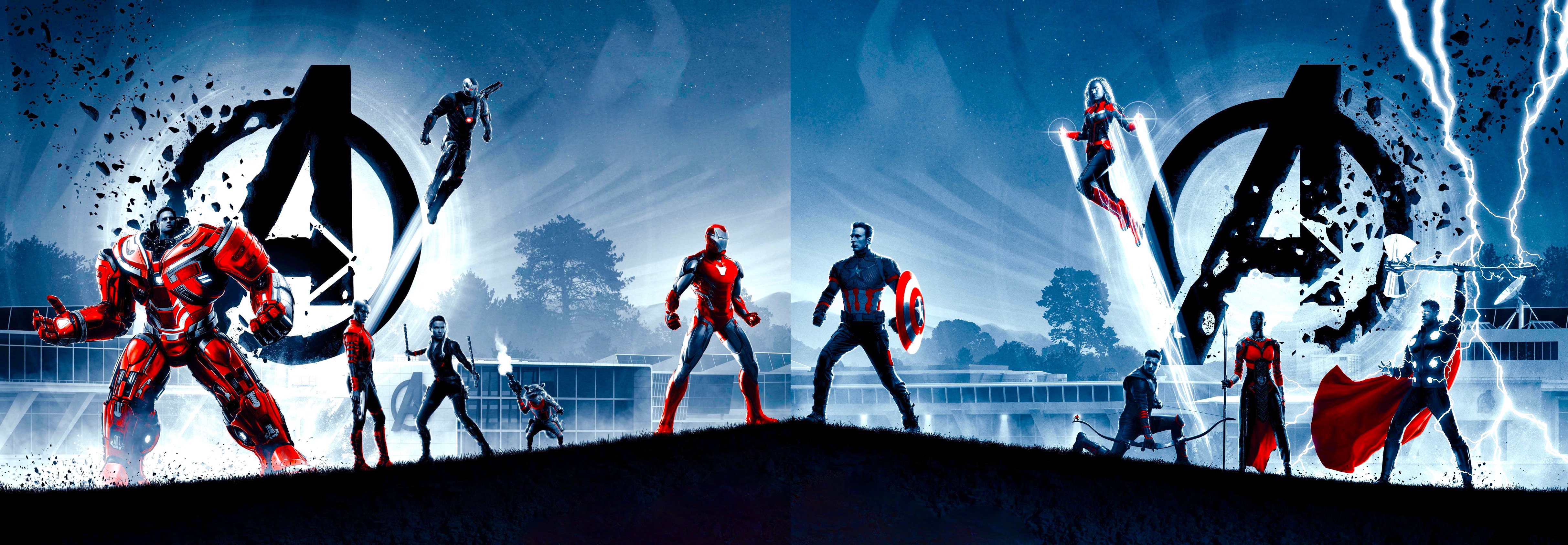 Avengers Avengers Endgame Black Widow Bruce Banner Captain America Captain Marvel Hawkeye Hulkbuster 4851x1688