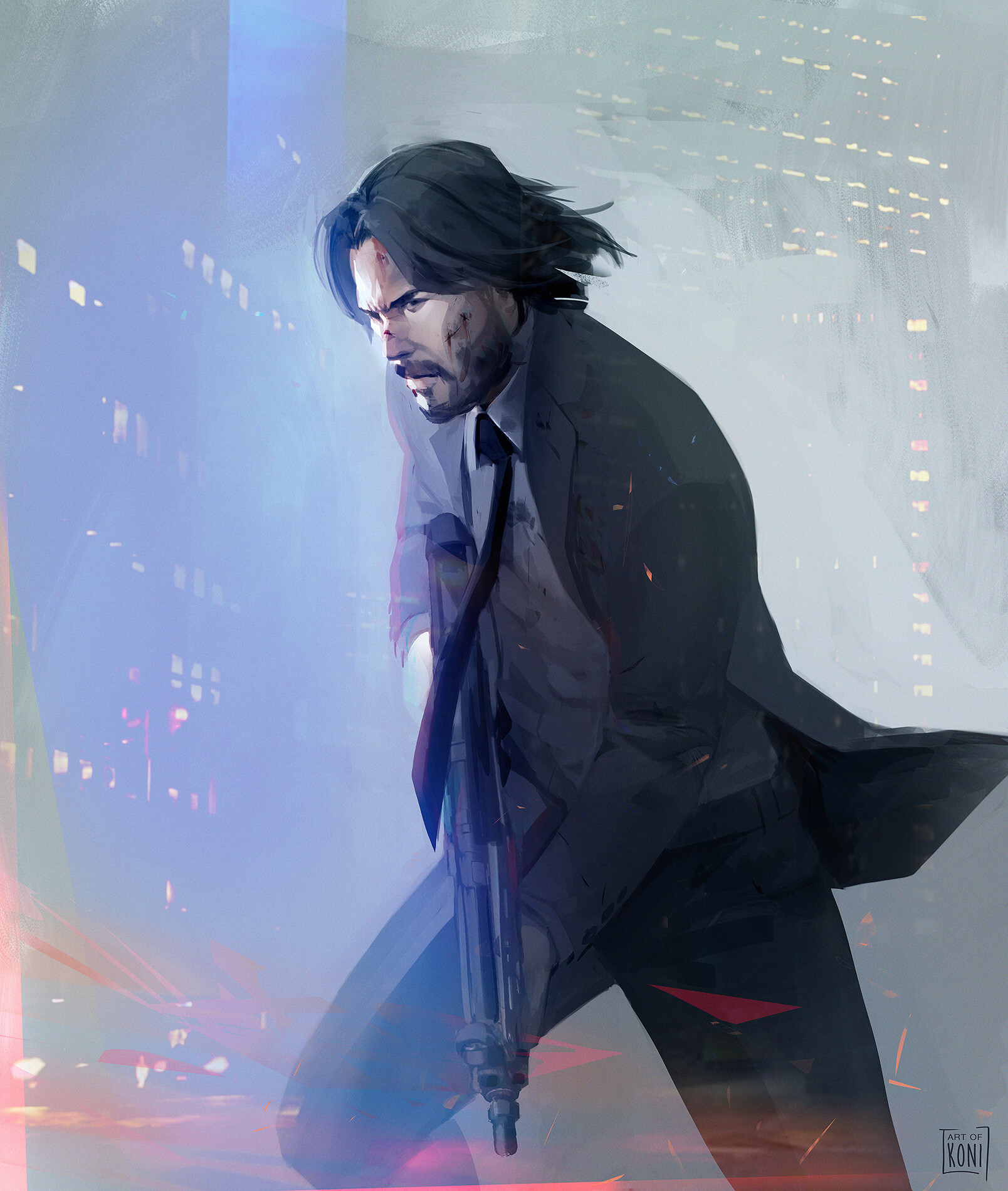 Keanu Reeves John Wick Black Suit Running Fan Art Digital Art 1608x1900