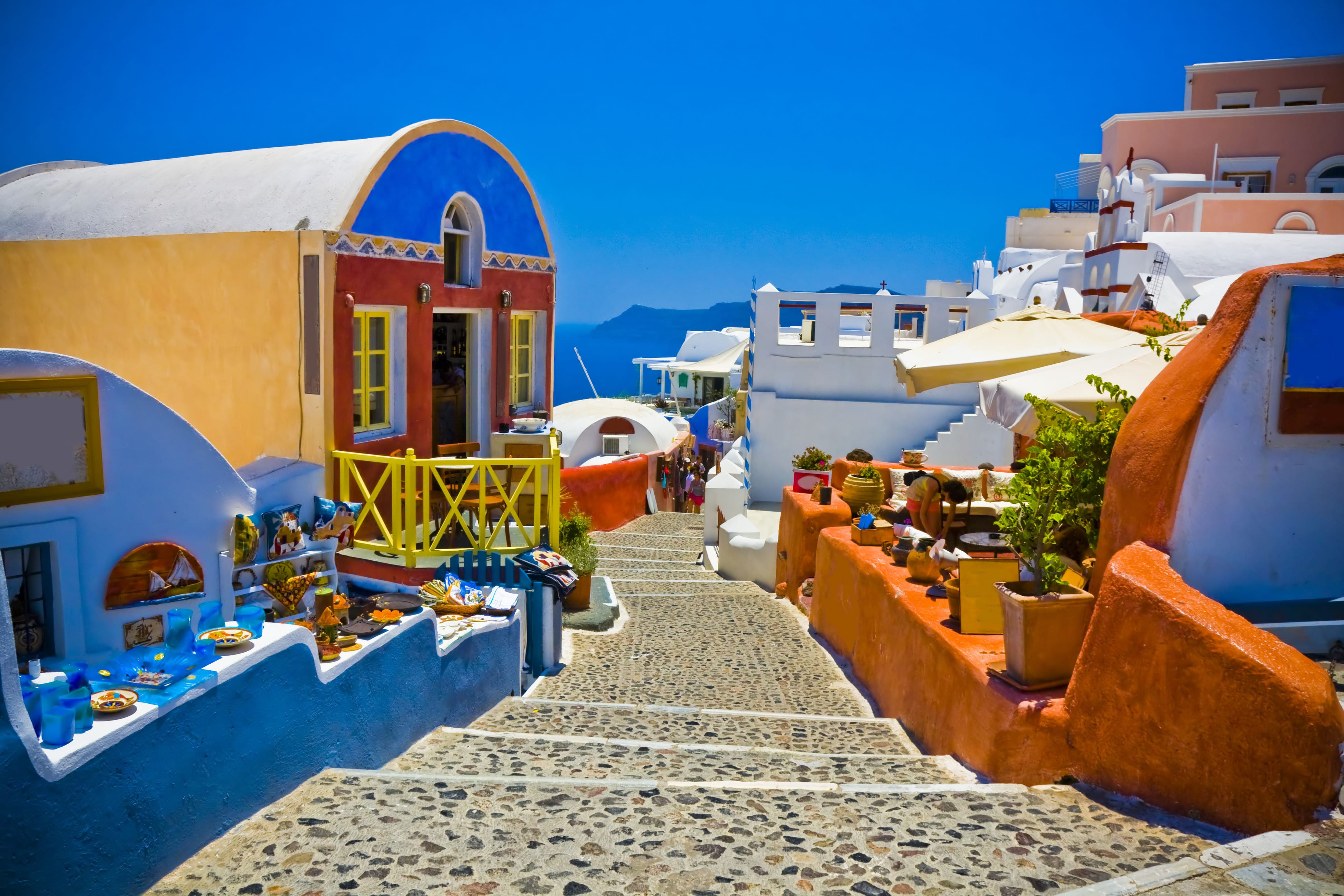 Bright Colorful Greece House Santorini 3888x2592