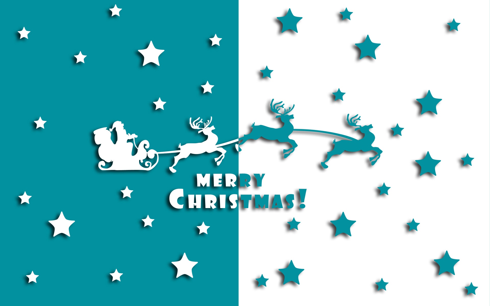 3d Christmas Merry Christmas Reindeer Santa Sleigh Star 1920x1200