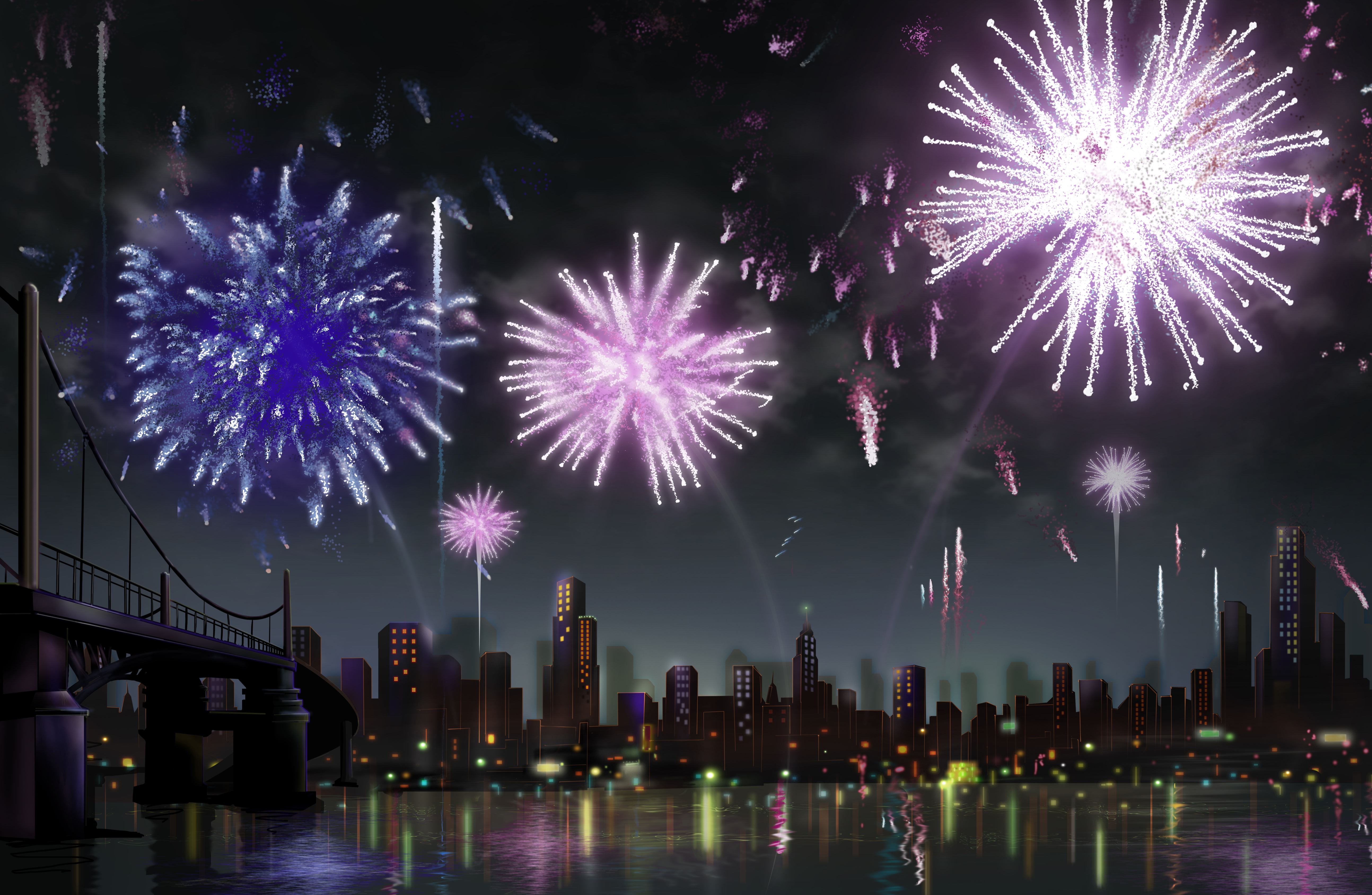 Artistic Building City Fireworks Purple 5175x3375
