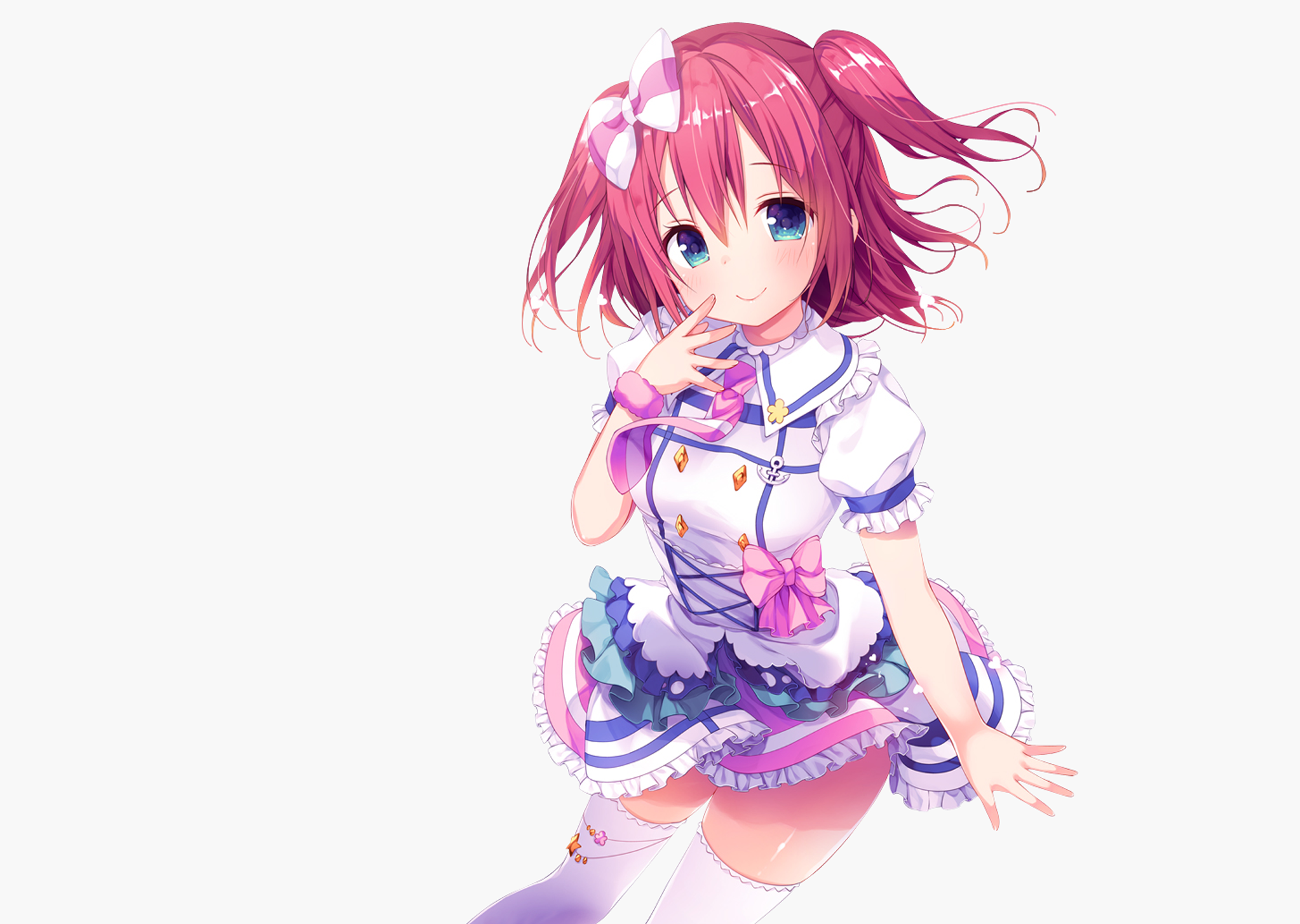 Blue Eyes Blush Girl Love Live Sunshine Pink Hair Ruby Kurosawa Short Hair Smile Thigh Highs Twintai 2046x1454