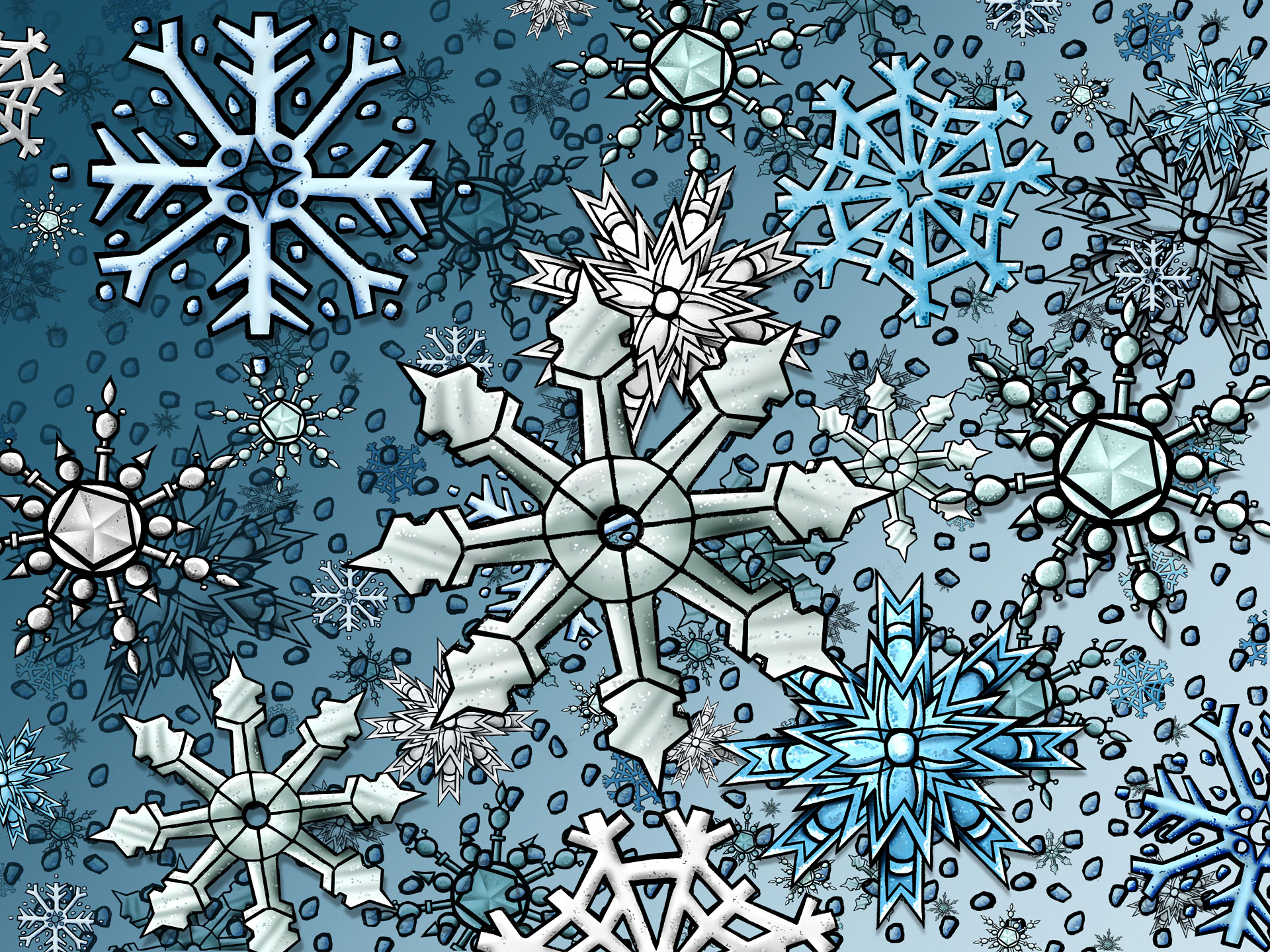 Artistic Blue Snowflake White 1920x1440