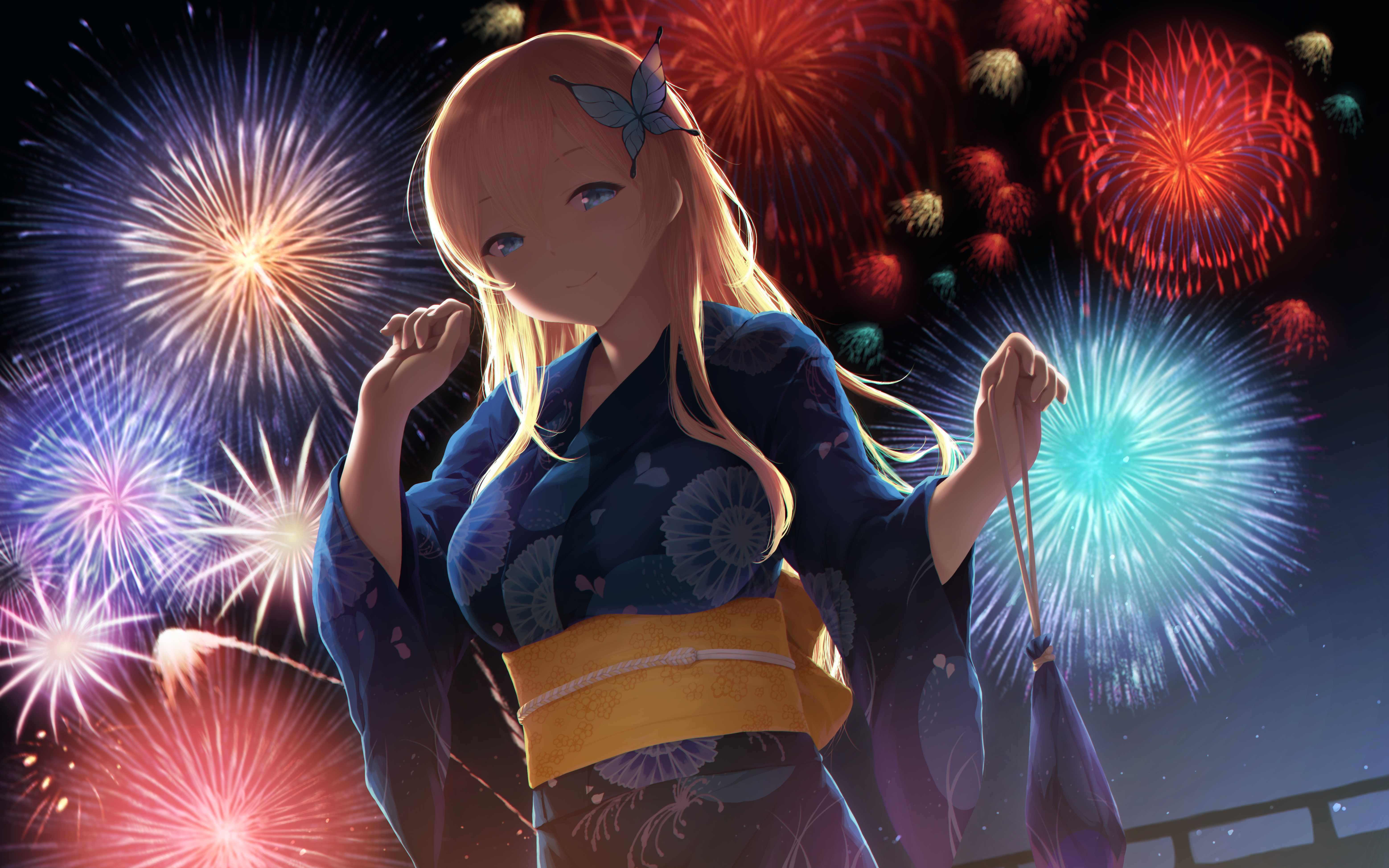 Belt Blonde Blue Eyes Boku Wa Tomodachi Ga Sukunai Fireworks Kimono Long Hair Sena Kashiwazaki Smile 6232x3894