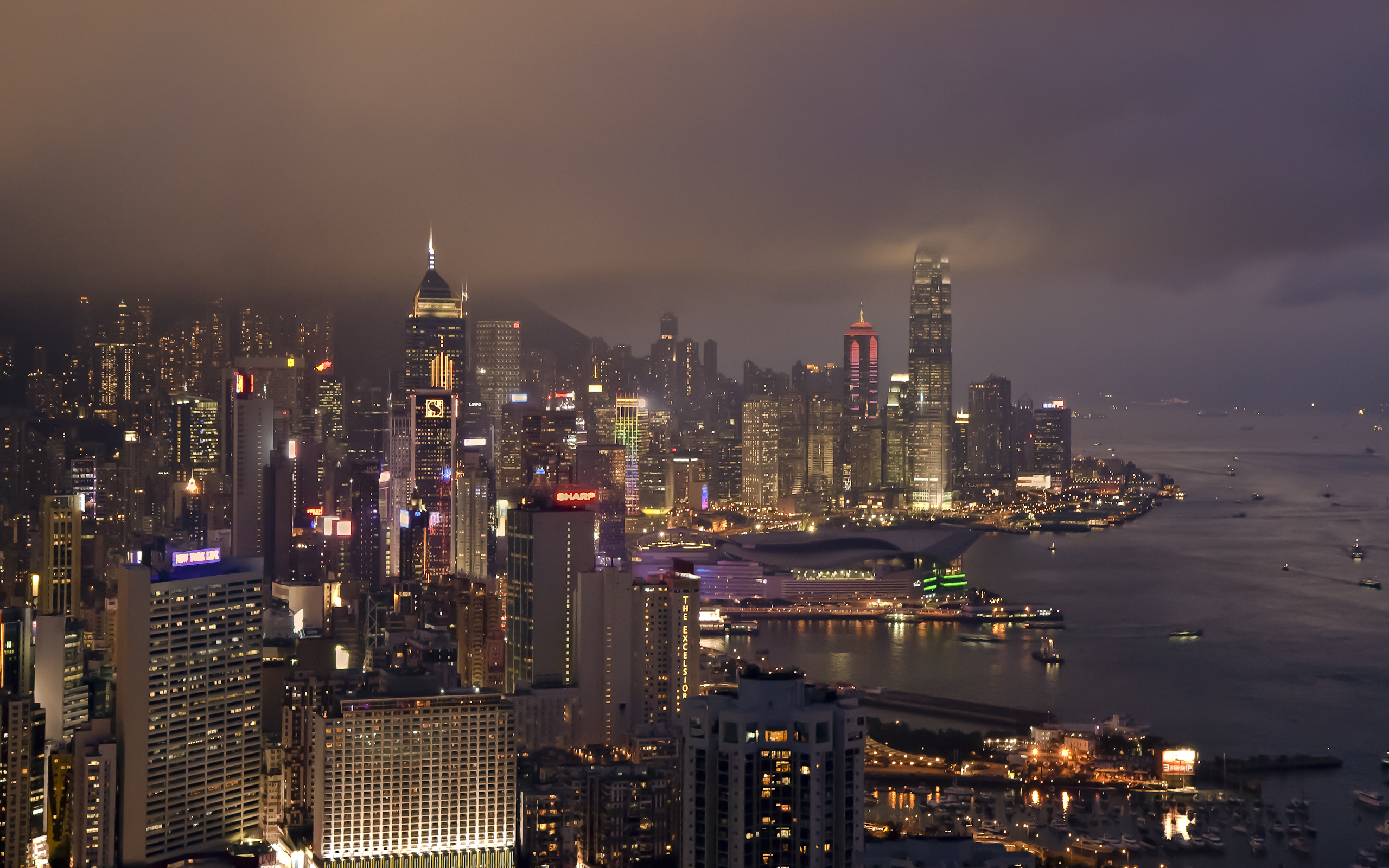 City Evening Fog Hong Kong Skyscraper 2560x1600