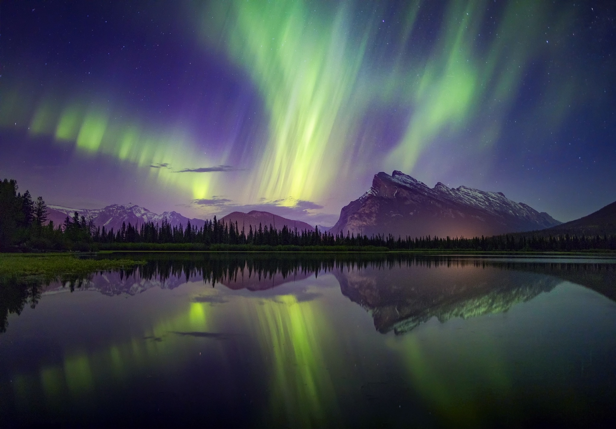 Aurora Borealis Lake Light Mountain Nature Night Reflection Sky 2048x1426