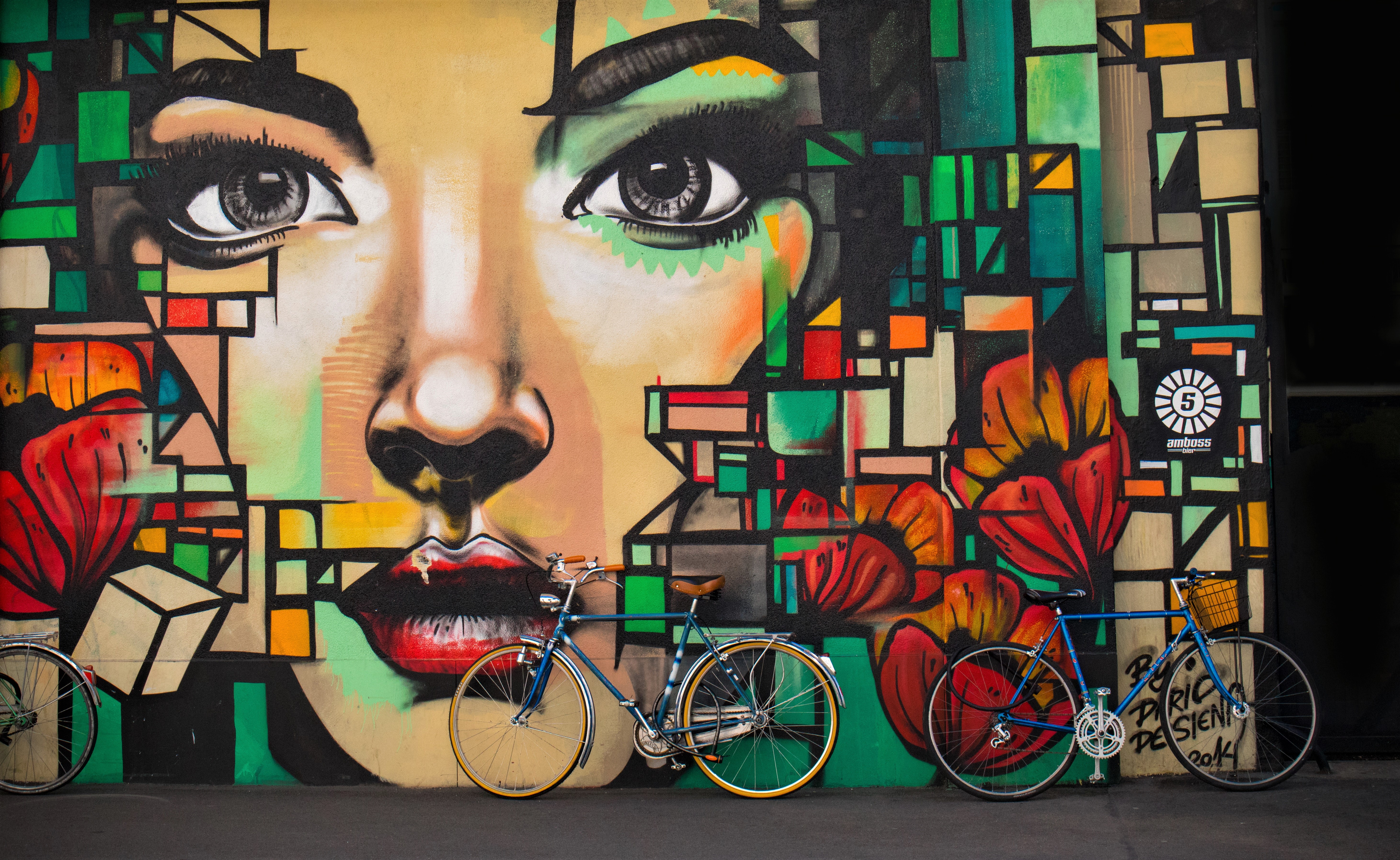 Artistic Bicycle Colorful Colors Face Girl Graffiti 5845x3590