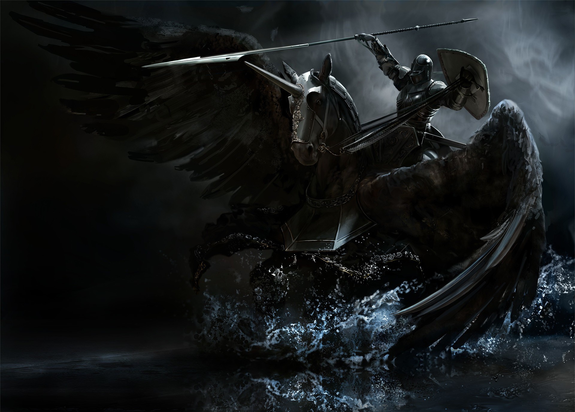 Armor Horse Knight Pegasus Spear Warrior Wings 1920x1376