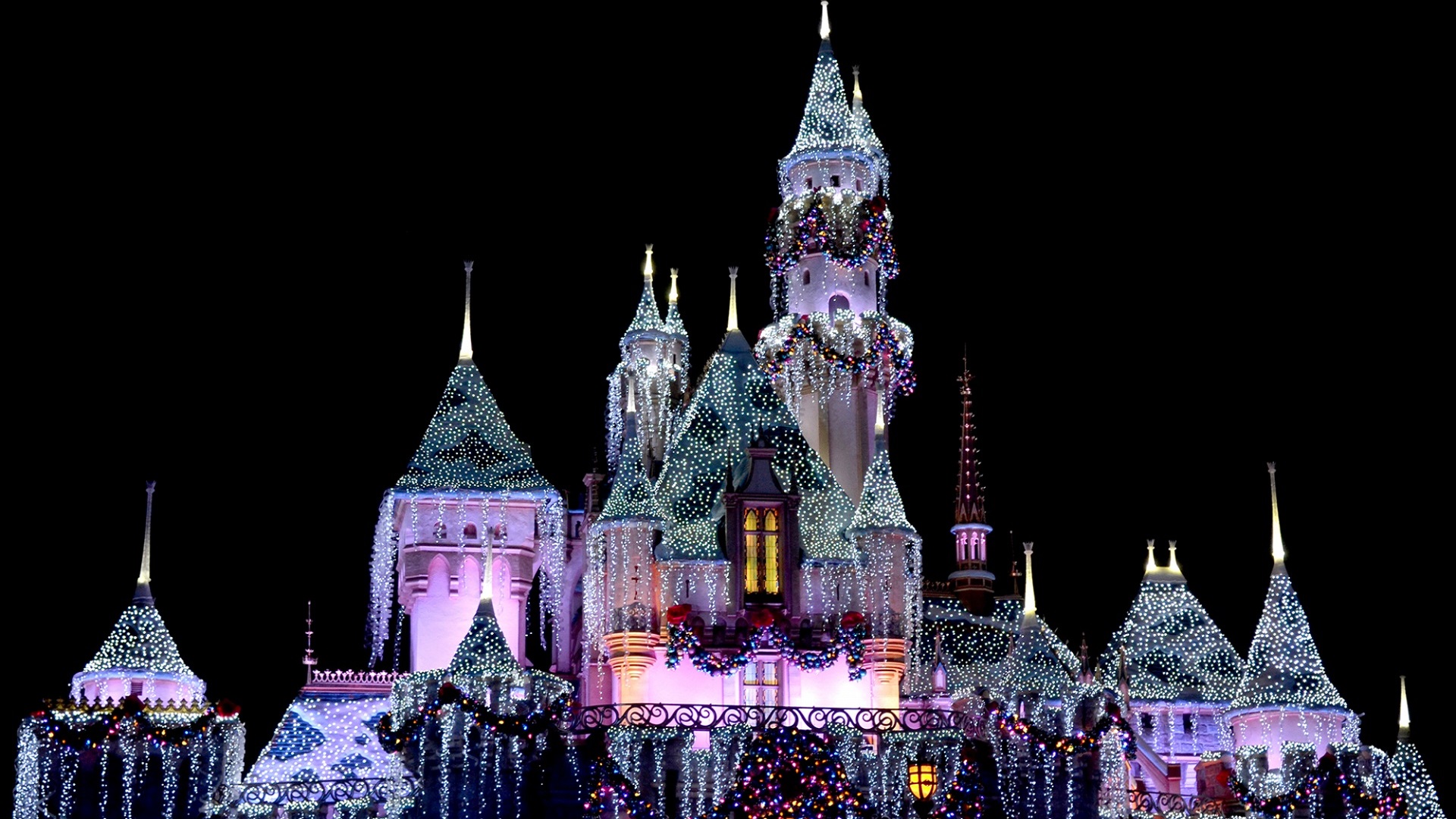 Castle Cinderella Castle Disney Disneyland Light Purple Winter 1920x1080