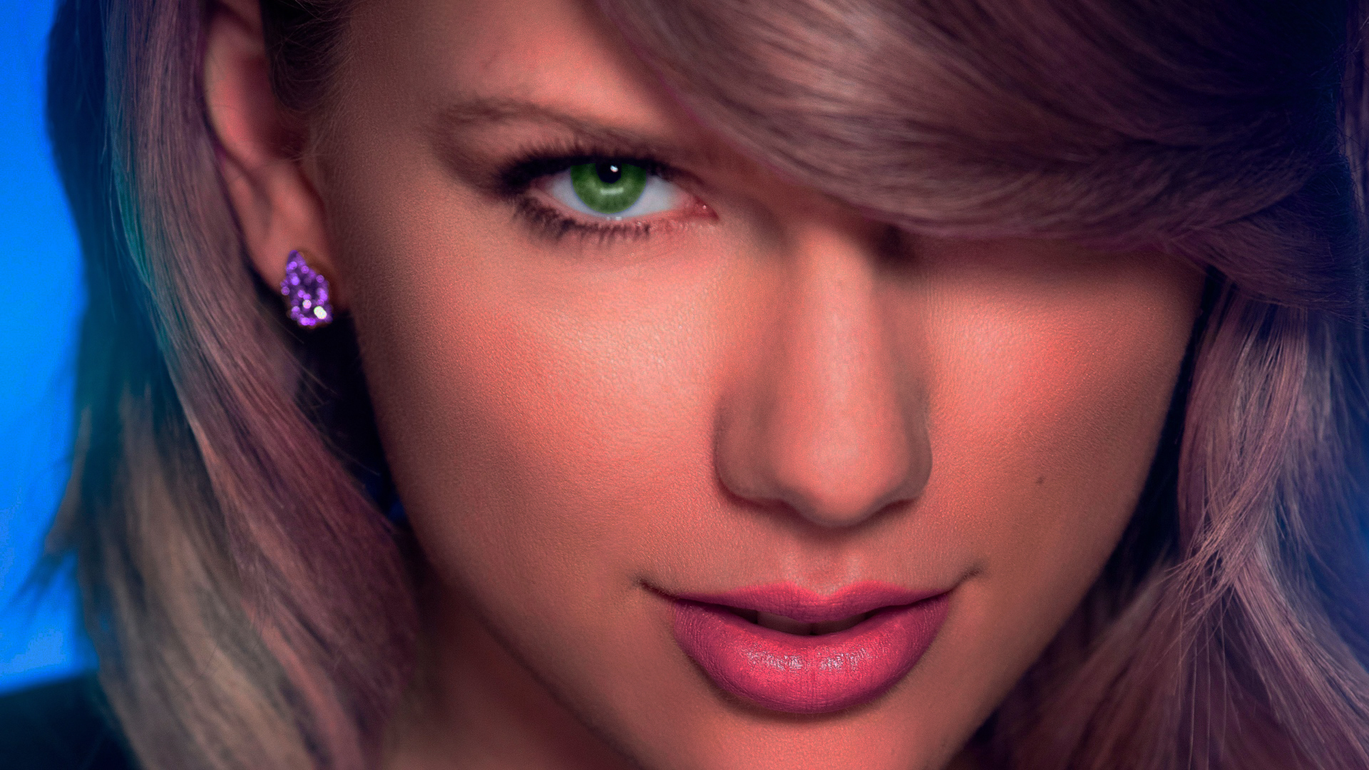 Green Eyes Lipstick Photoshop Pink Hair Singer Taylor Swift Woman 1920x1080