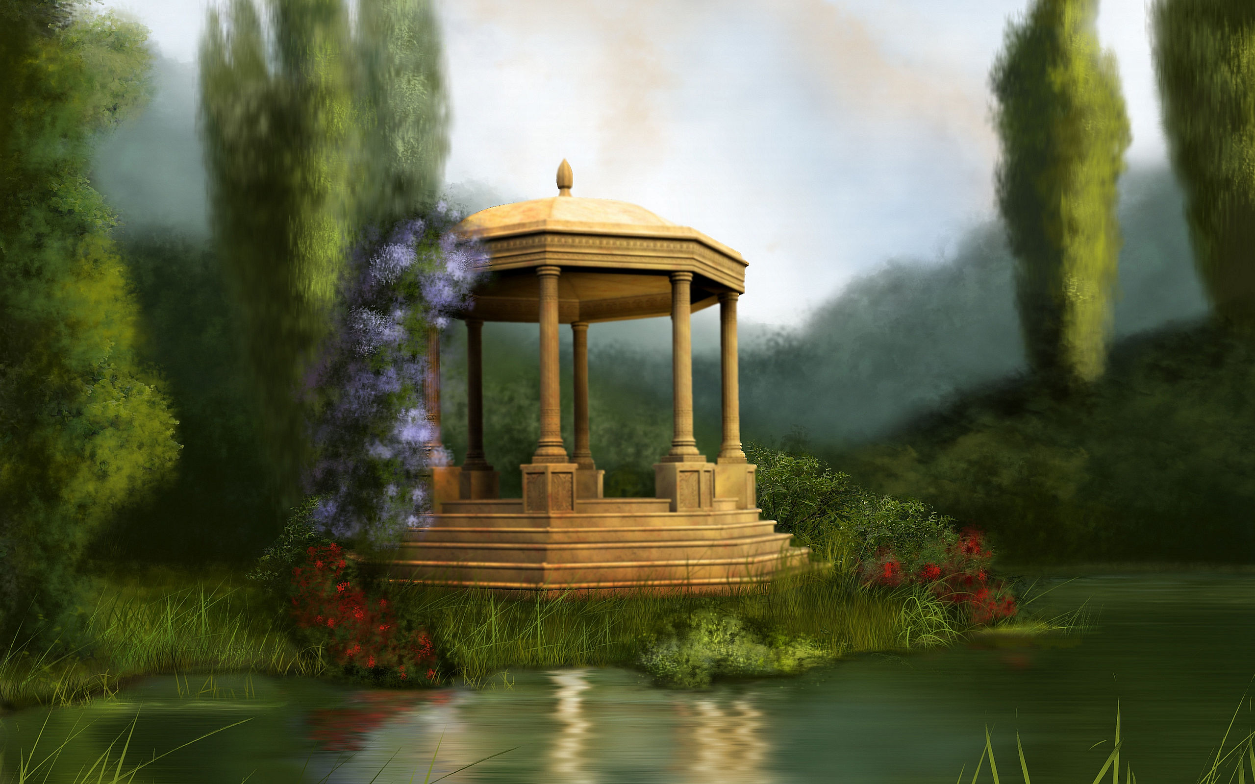 Dreamy Gazebo Fantasy Flower Garden Gazebo Park 2560x1600