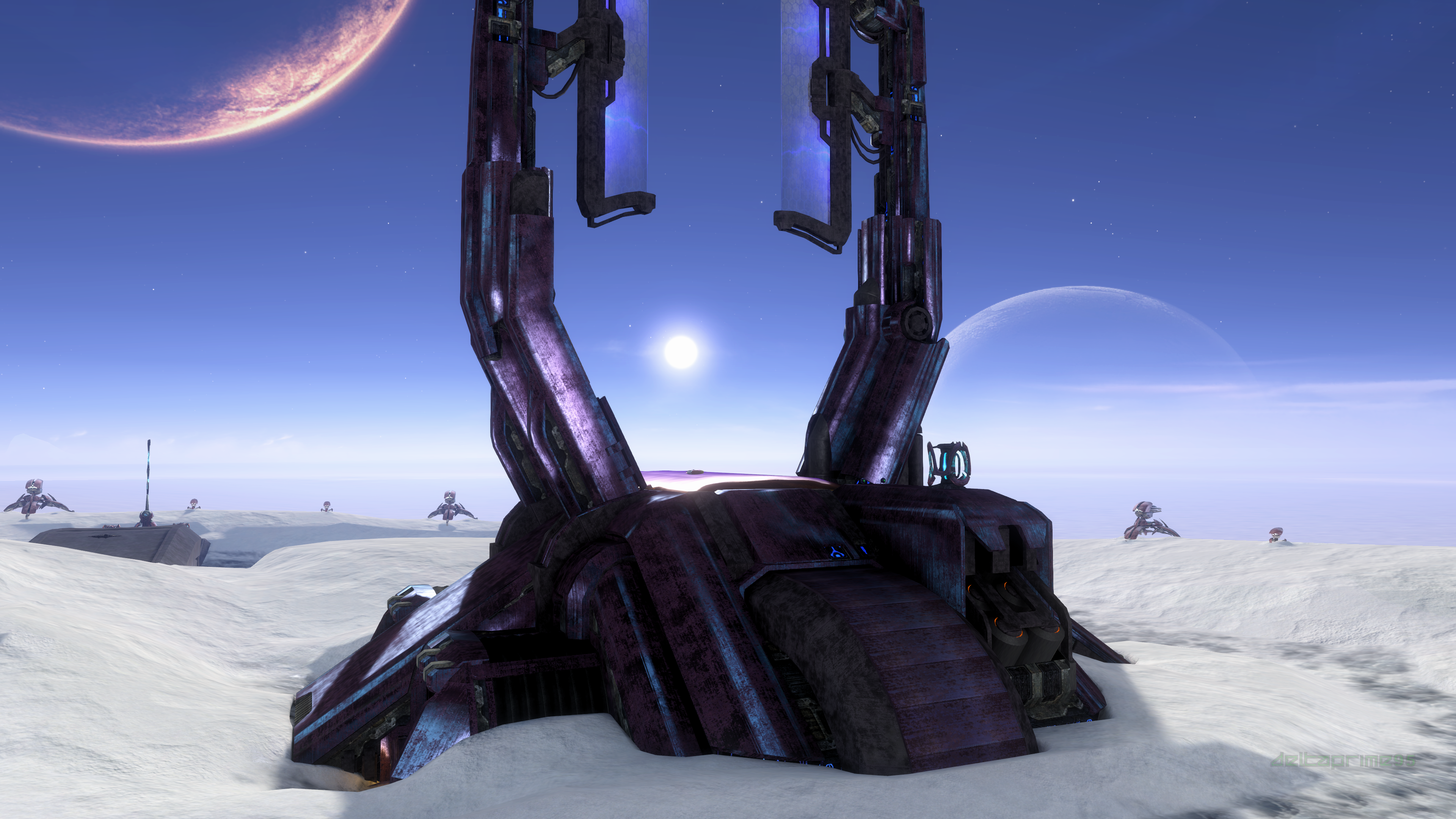 Halo 3 Science Fiction Futuristic Covenant Machine Snow Ice Planet Cold Horizon Turrets Snowbound Mu 3840x2160