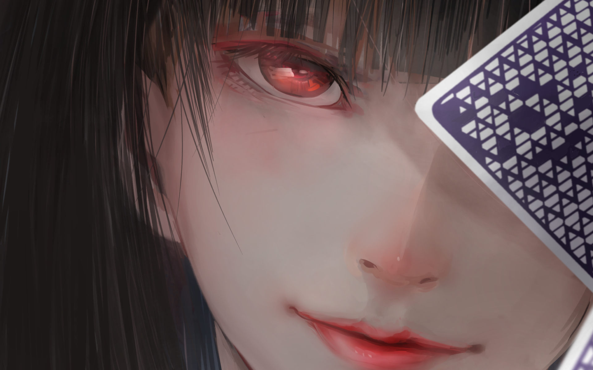 Black Hair Card Close Up Girl Kakegurui Red Eyes Yumeko Jabami 1920x1200