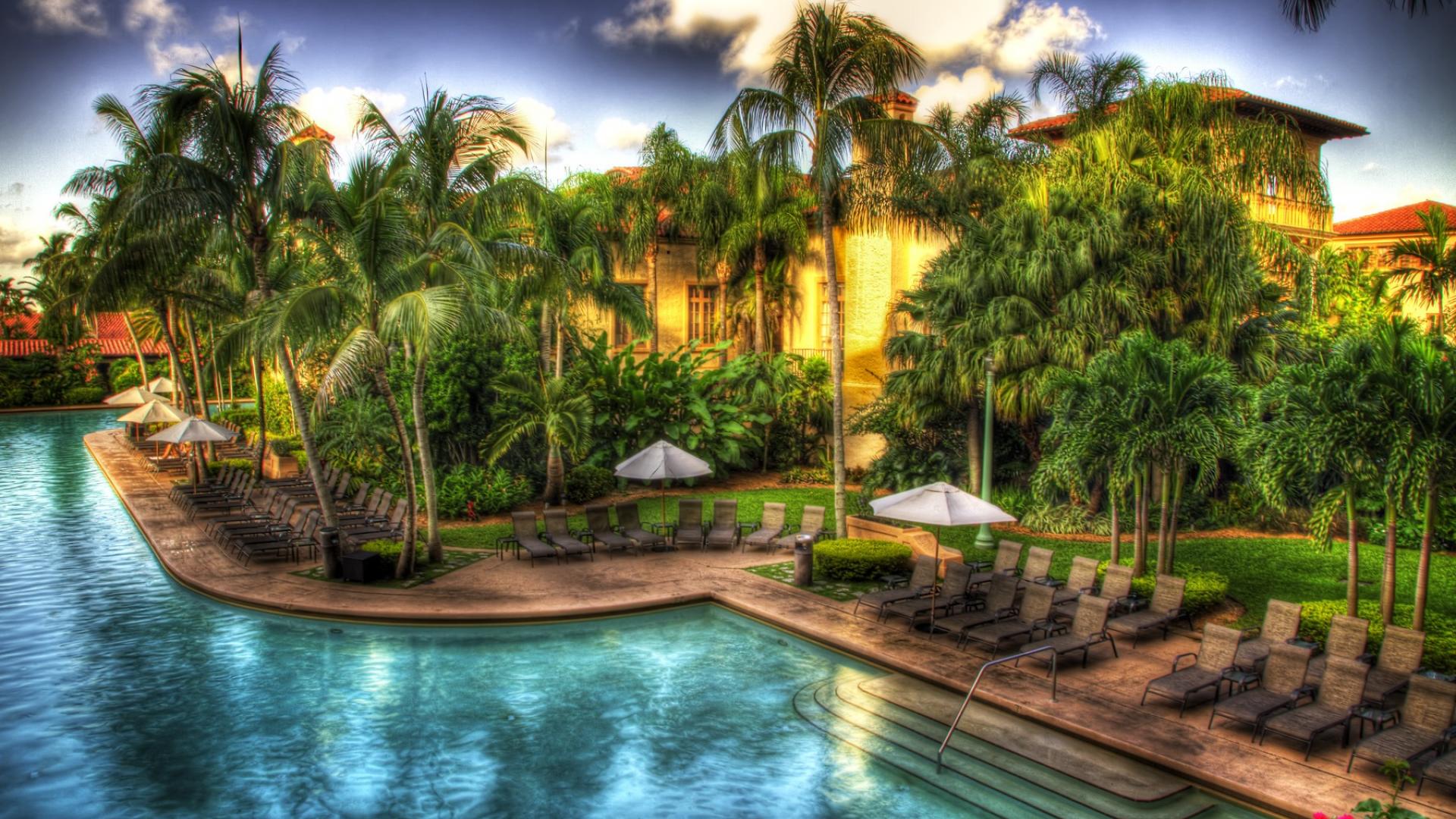 Hdr Hotel Man Made Palm Tree Pool Resort Tropical 1920x1080