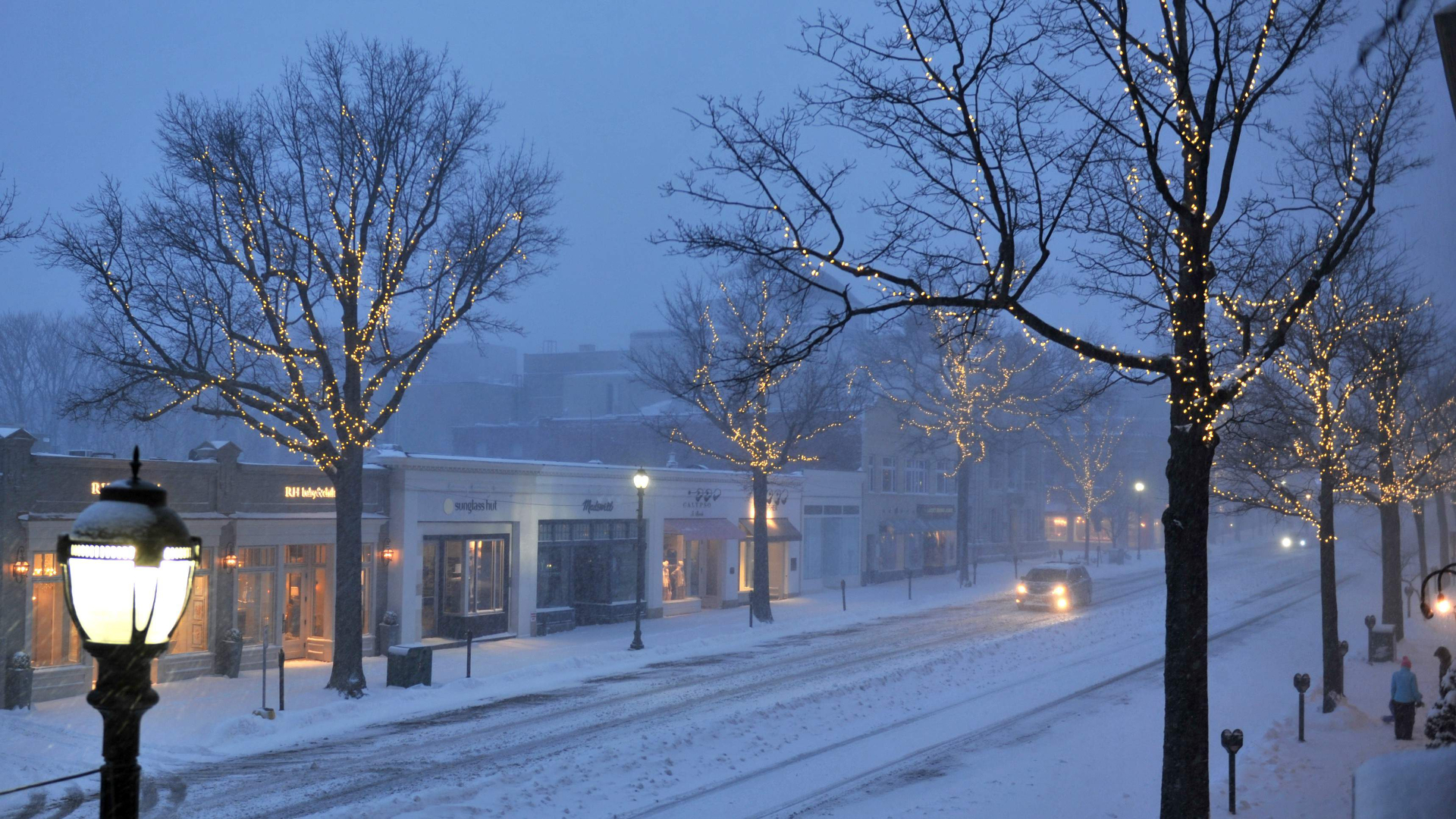 Light Snow Street Town Winter 1920x1080
