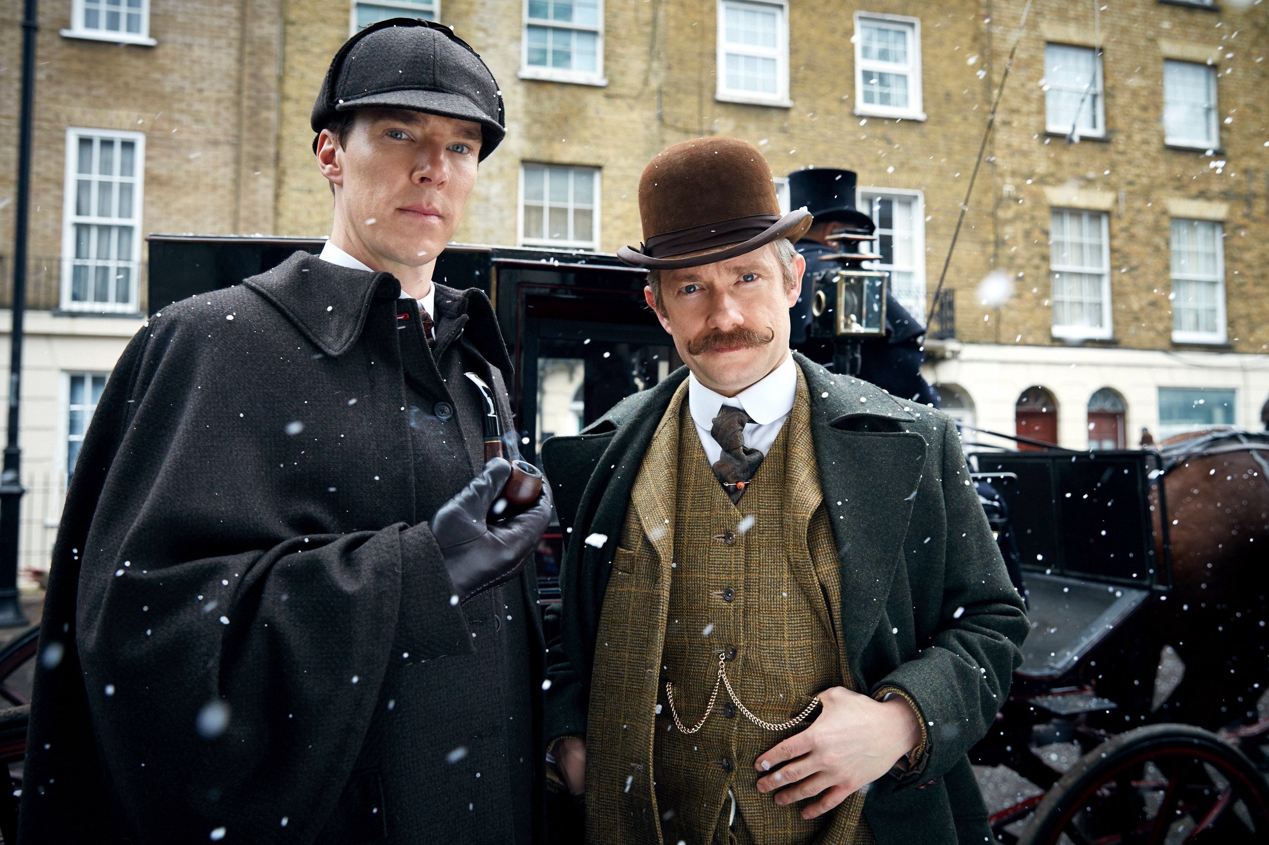 Benedict Cumberbatch Martin Freeman Sherlock Holmes 2560x1706