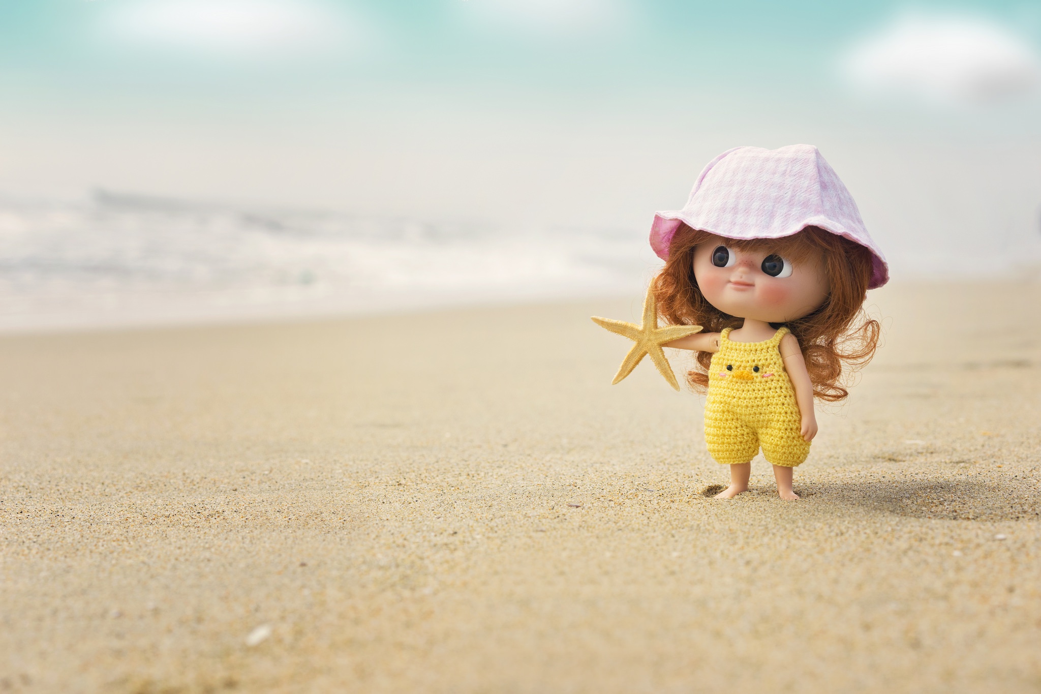 Beach Doll Girl Sand Starfish 2048x1365