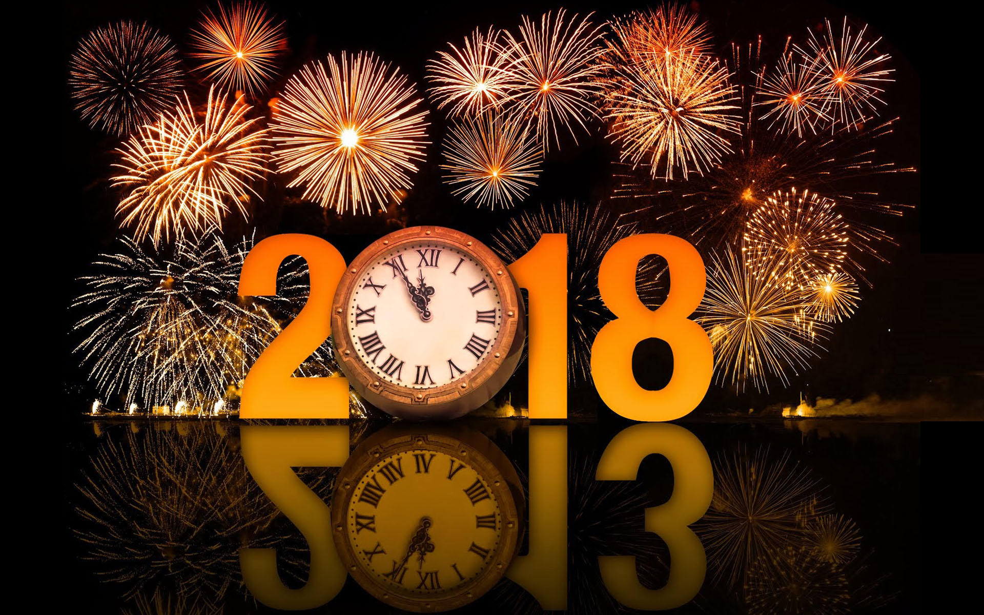 Clock Fireworks New Year New Year 2018 1920x1200