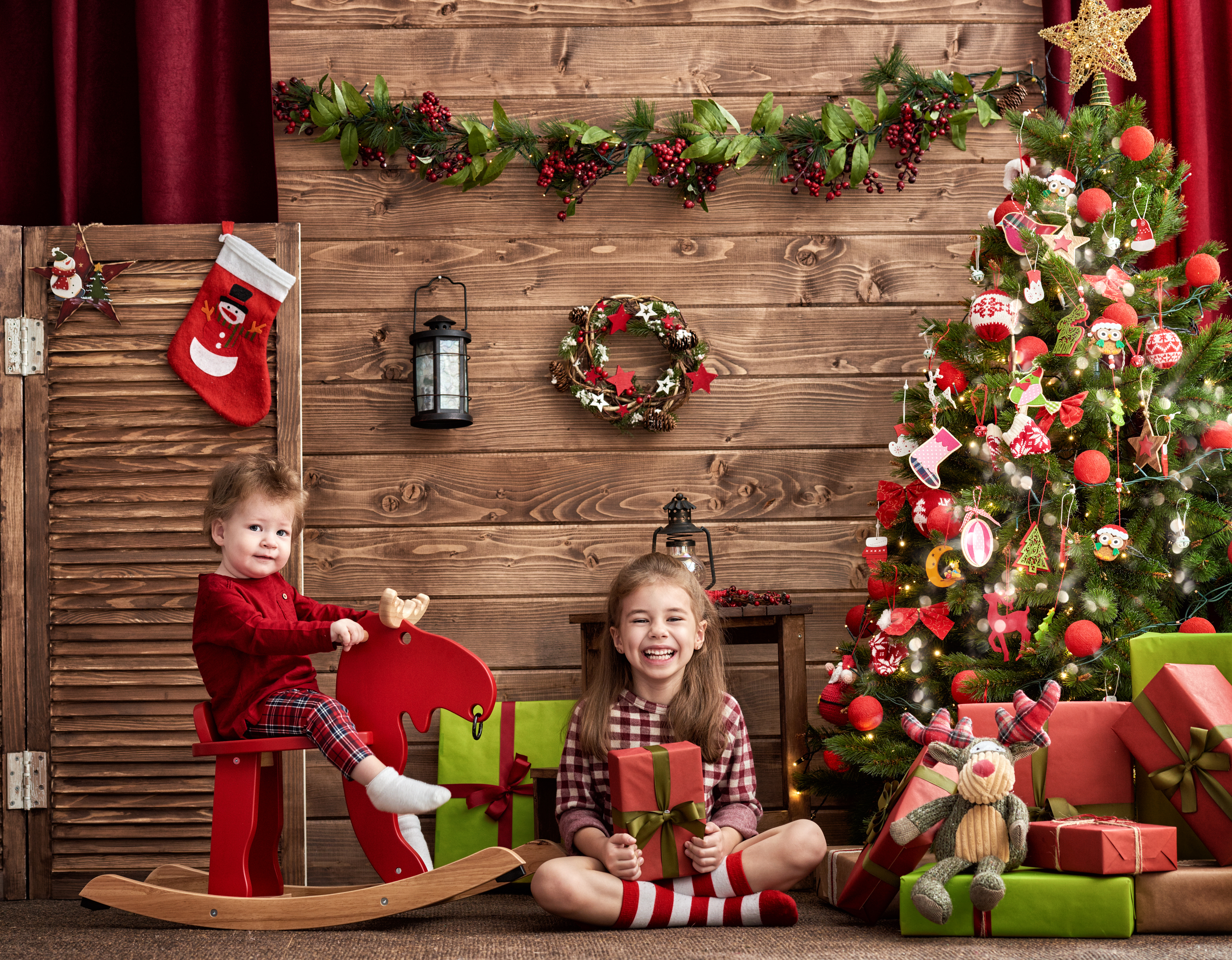 Boy Child Christmas Christmas Tree Gift Girl Little Boy Little Girl Smile Stuffed Animal 5500x4285