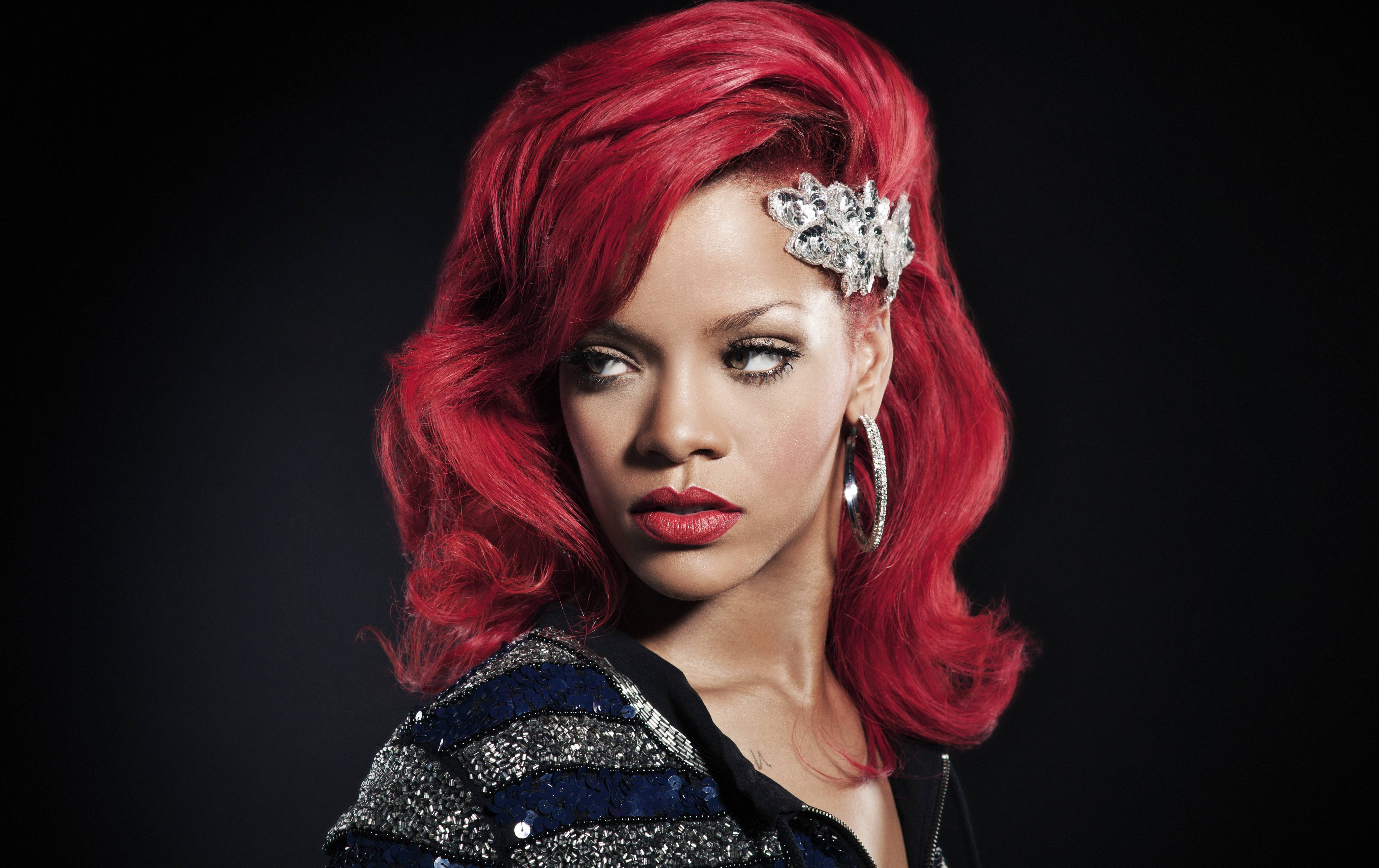 Barbadian Earrings Face Lipstick Red Hair Rihanna Singer 5616x3537