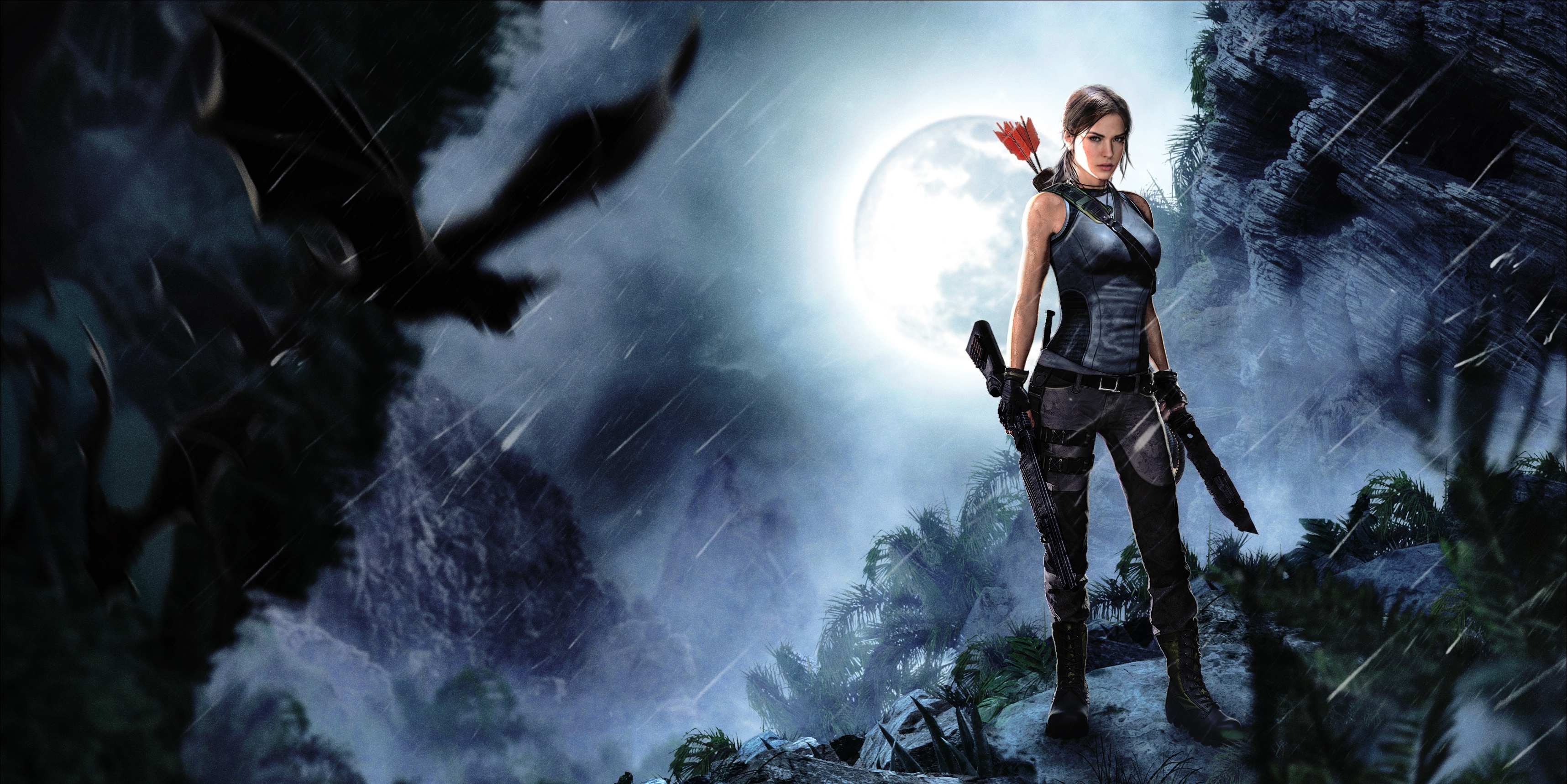 Lara Croft Moon Tomb Raider 2013 Woman Warrior 3433x1719