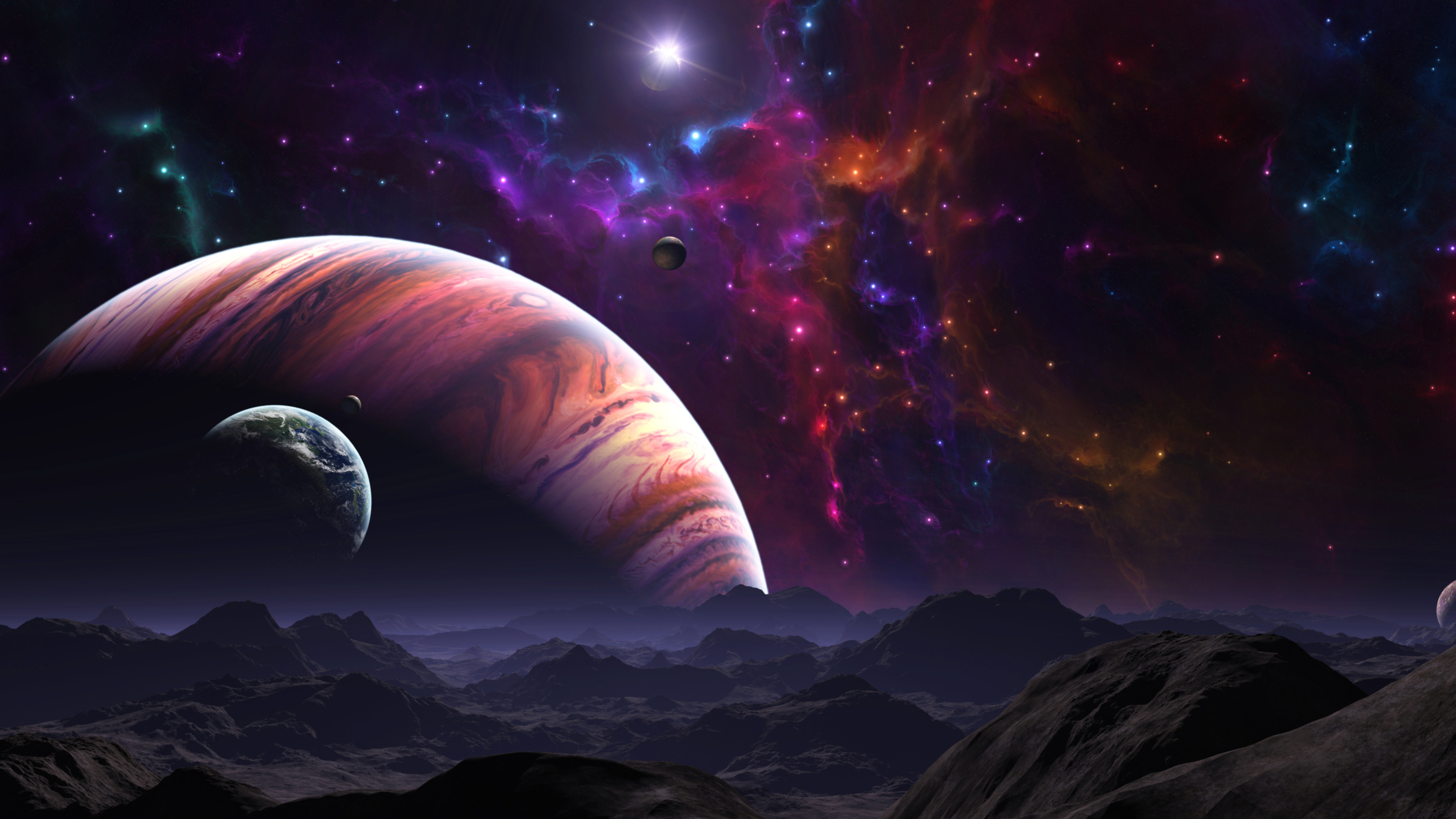 Planet Planet Rise Planetscape Space Stars 5120x2880