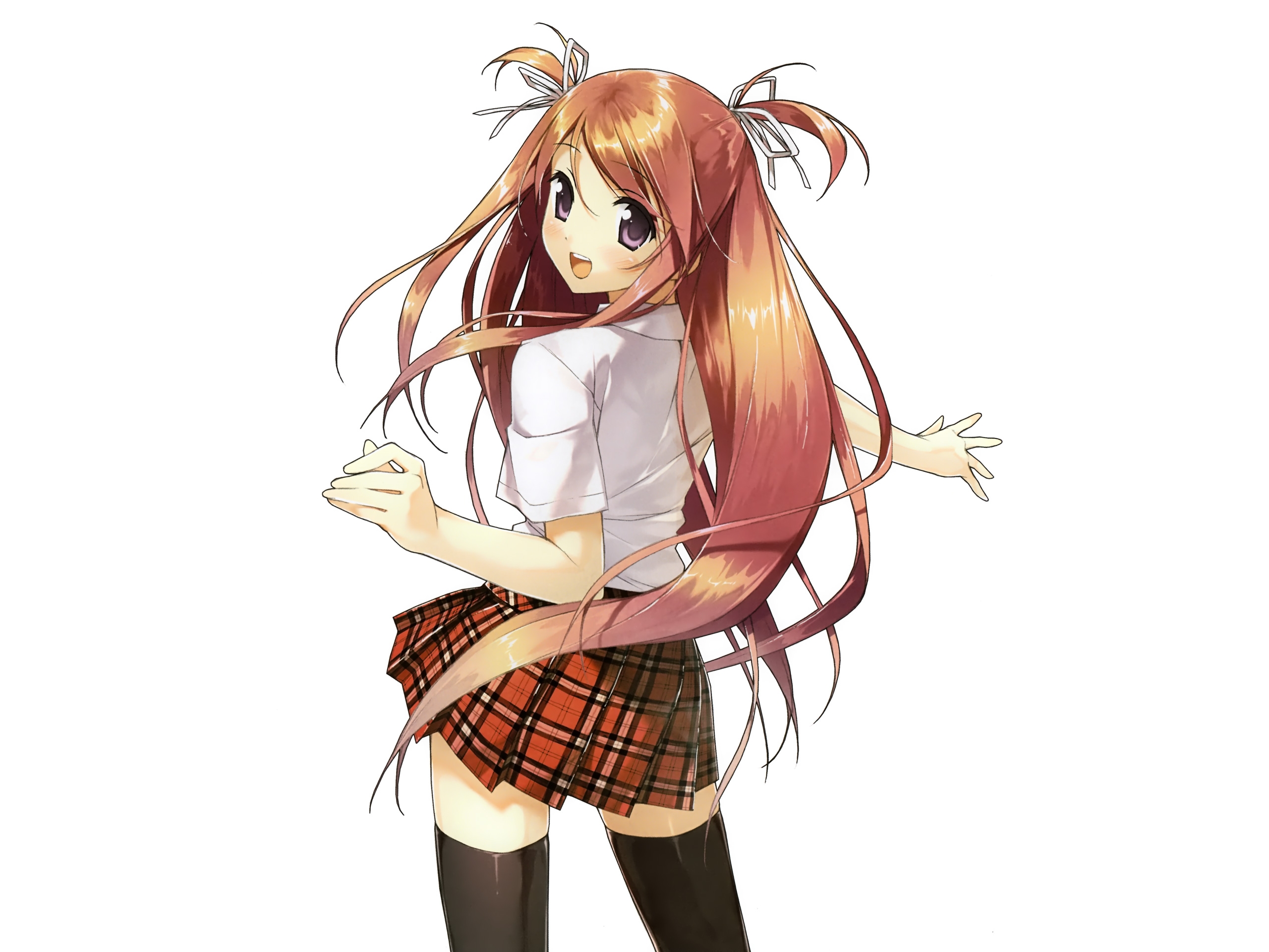 5 Nenme No Houkago Anime Blush Brown Hair Cute Girl Long Hair Purple Eyes Shirt Skirt Smile Thigh Hi 2560x1920