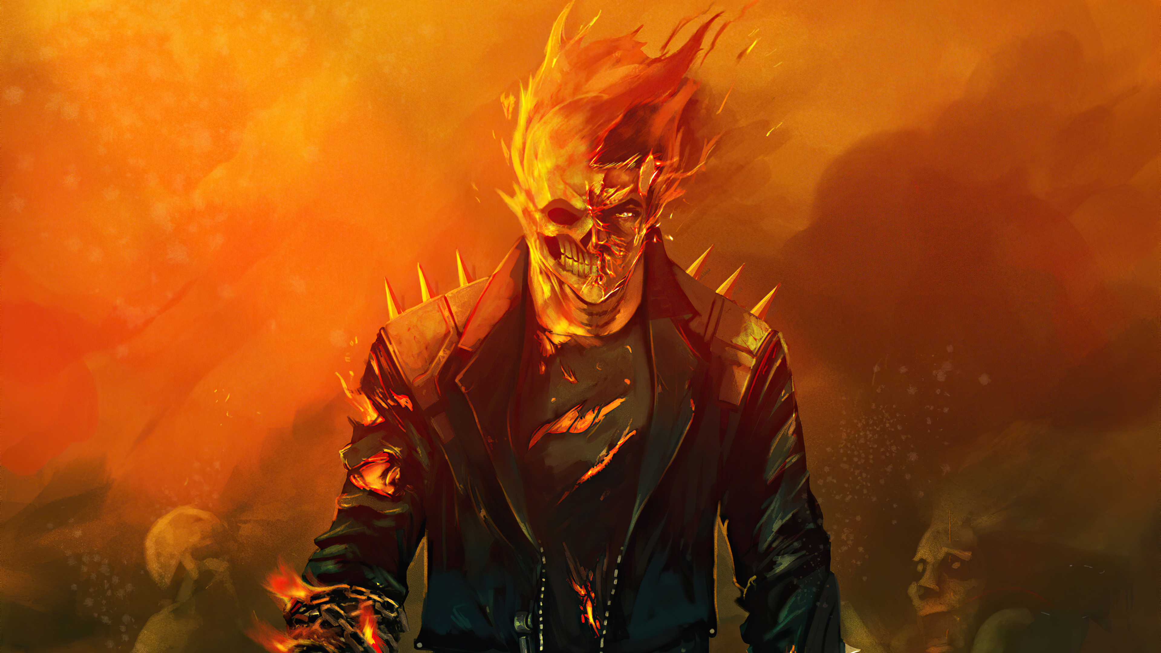 Flame Ghost Rider Marvel Comics Skull 3840x2160