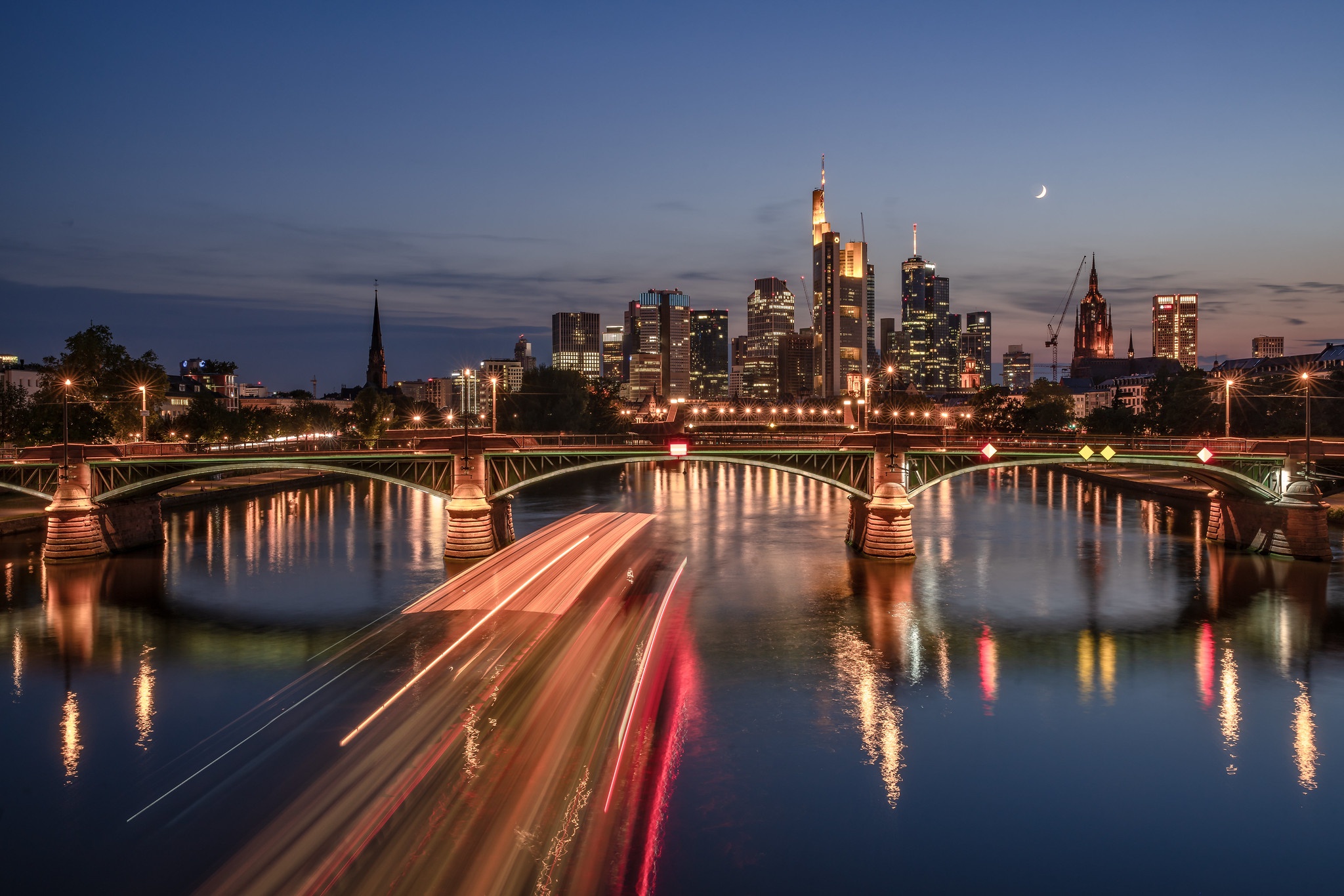 Bridge City Frankfurt Germany Light River 2048x1366