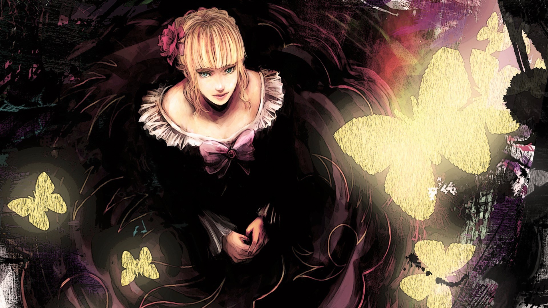 Beatrice Umineko No Naku Koro Ni Blonde Butterfly Fantasy Girl Bow Clothing 1920x1080