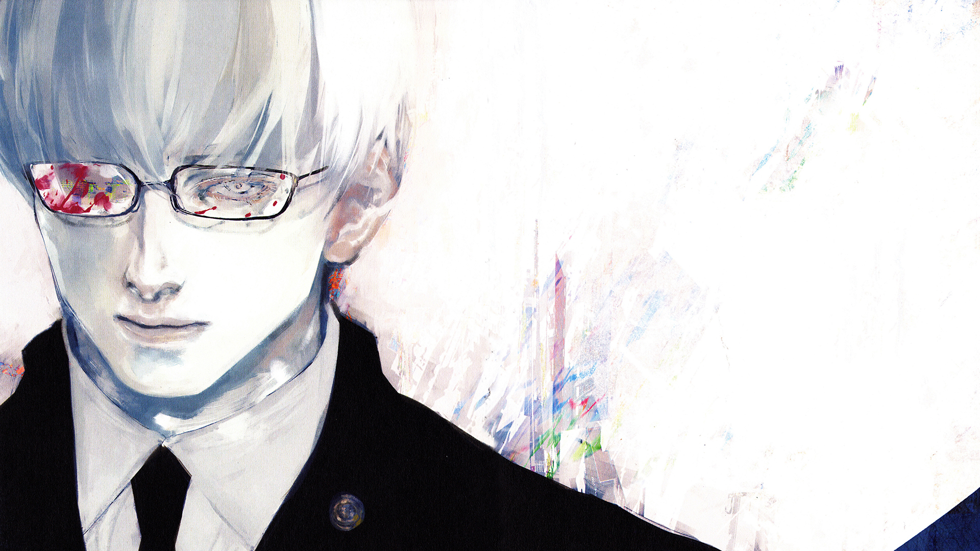 Anime Blood Boy Glasses Kishou Arima Tokyo Ghoul Tokyo Ghoul A Tokyo Ghoul Re White Eyes White Hair 1920x1080