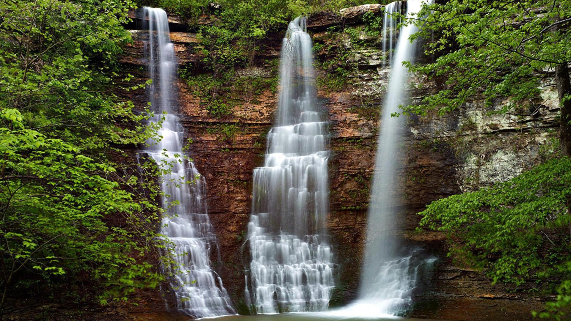 Arkansas Earth Green Leaf Rock Waterfall 1920x1080