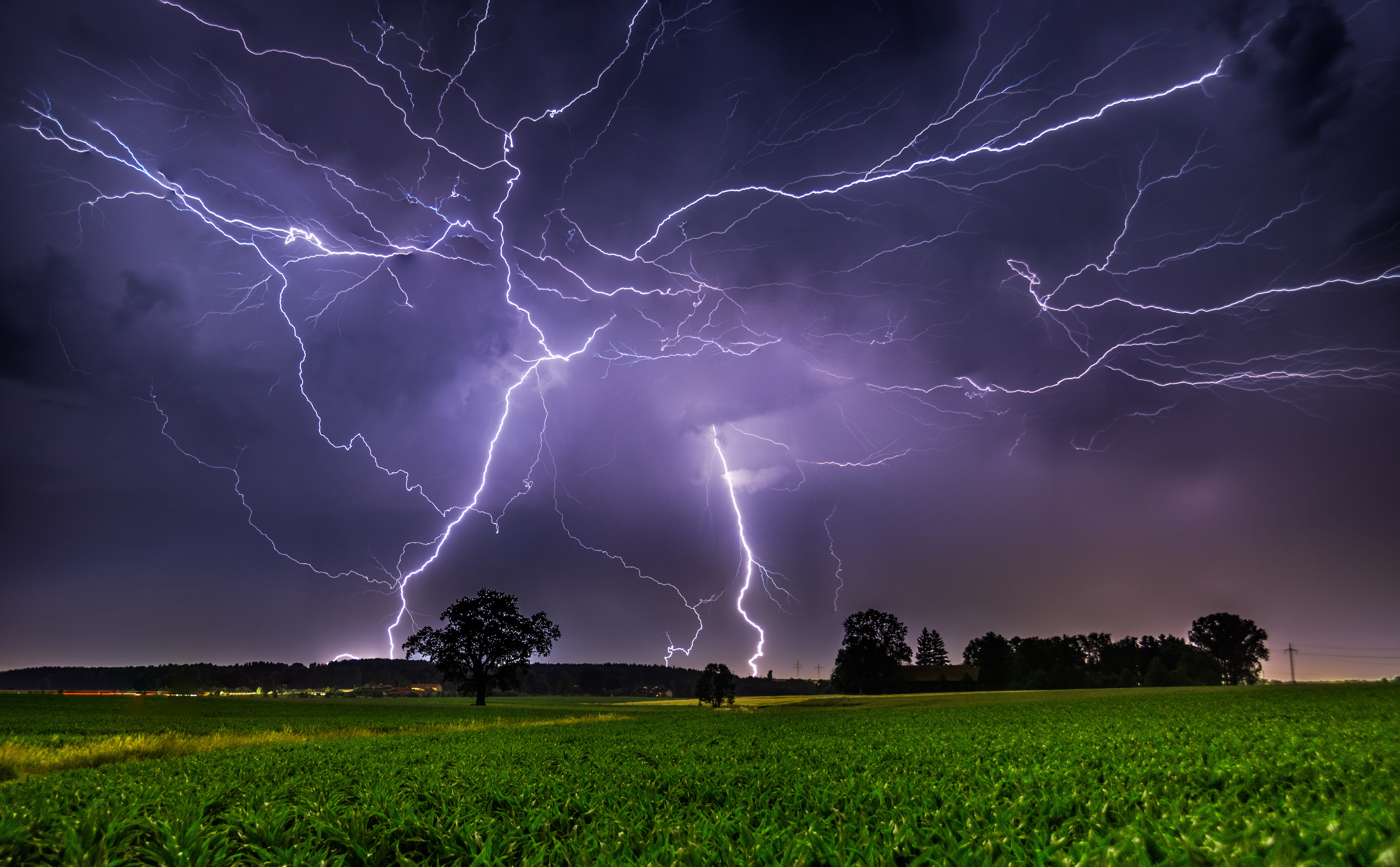 Field Lightning Nature Night Sky 6016x3728
