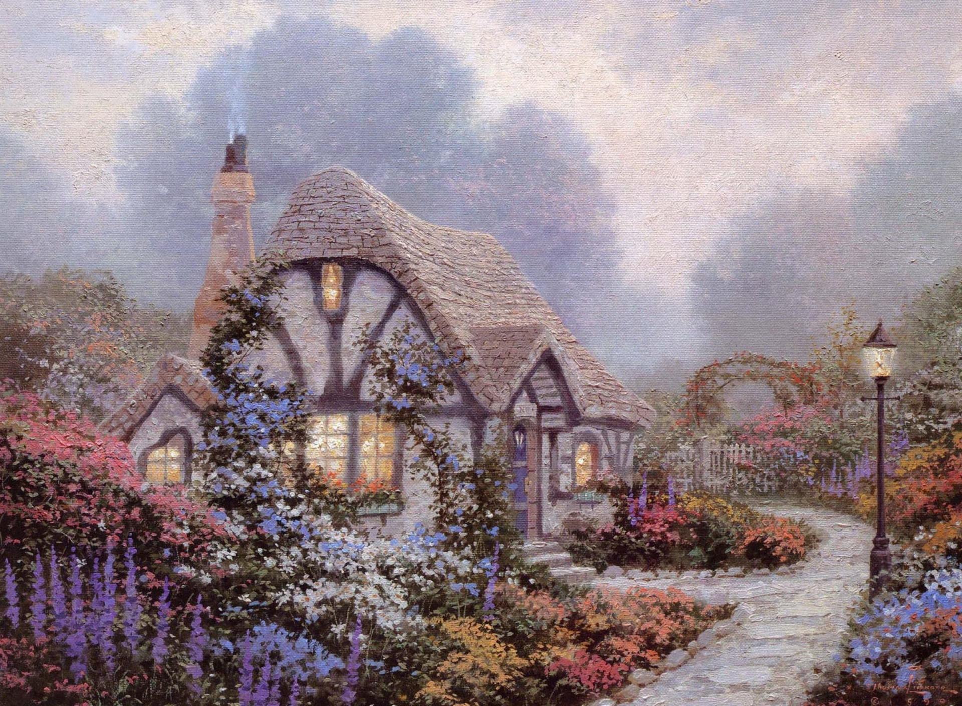 Bush Cottage Flower Painting Path 1920x1408