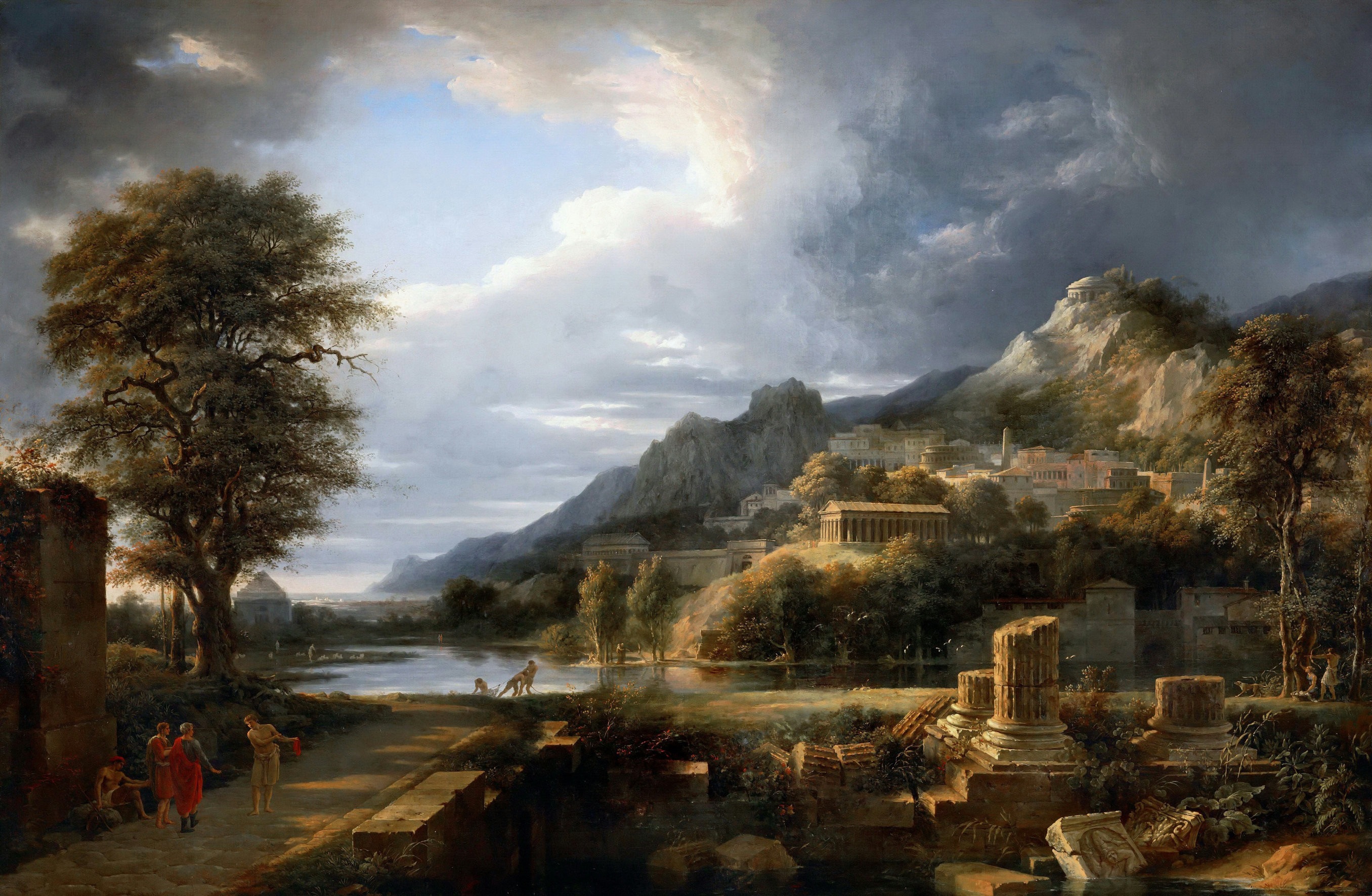 Building Cloud Greece Painting People River Tree Wallpaper -  Resolution:2712x1772 - ID:1081589 