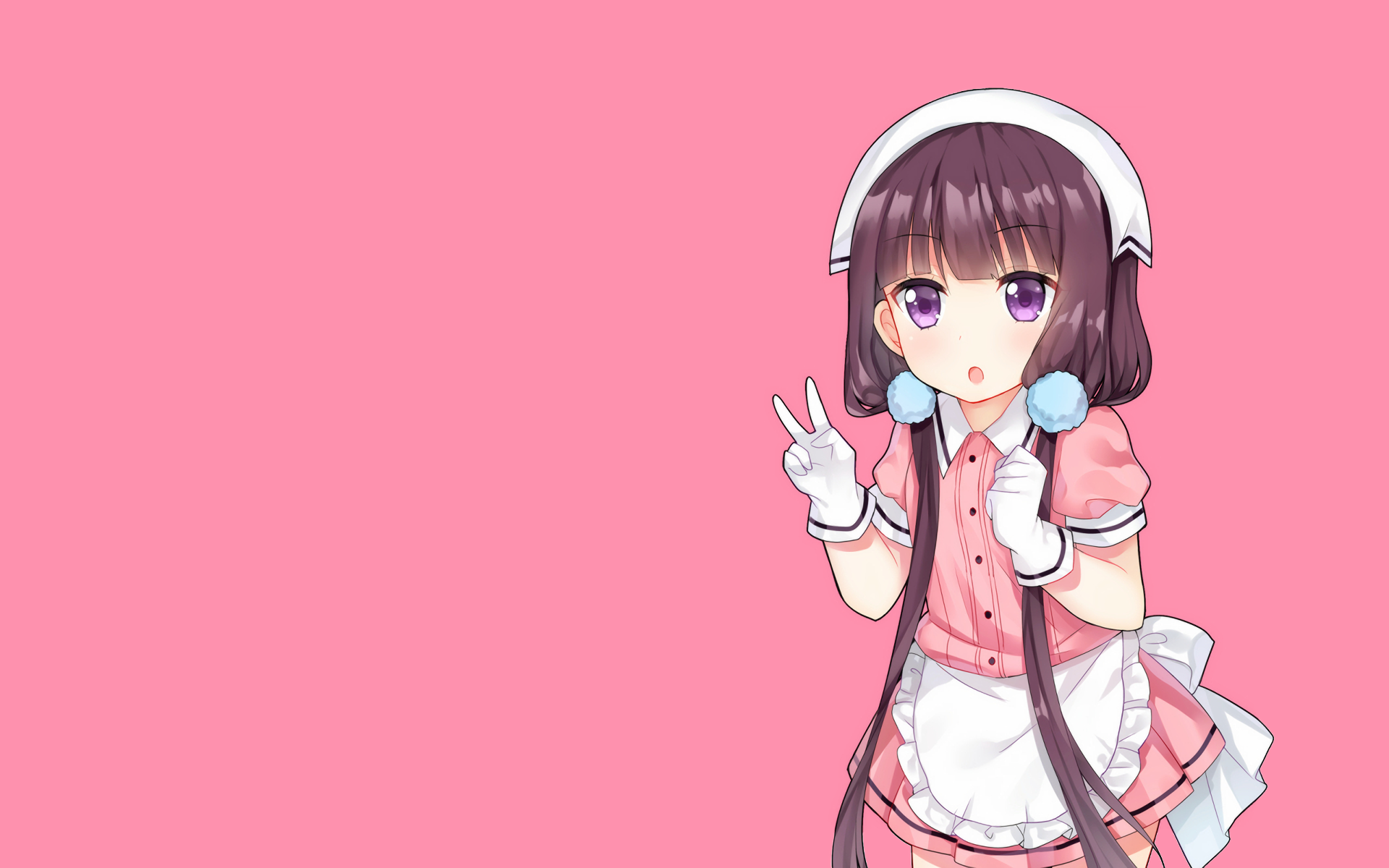 Brown Hair Dress Girl Glove Headband Long Hair Maid Maika Sakuranomiya Peace Sign Pink Dress Purple  1920x1200